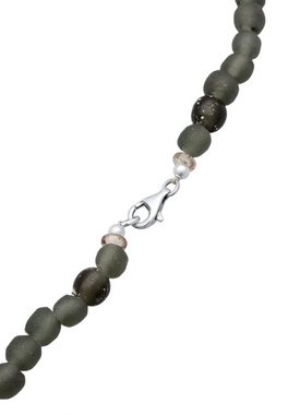 Kuzzoi Silberkette Recycelte Glas Olive Perlen Beads 925 Silber, Kugel