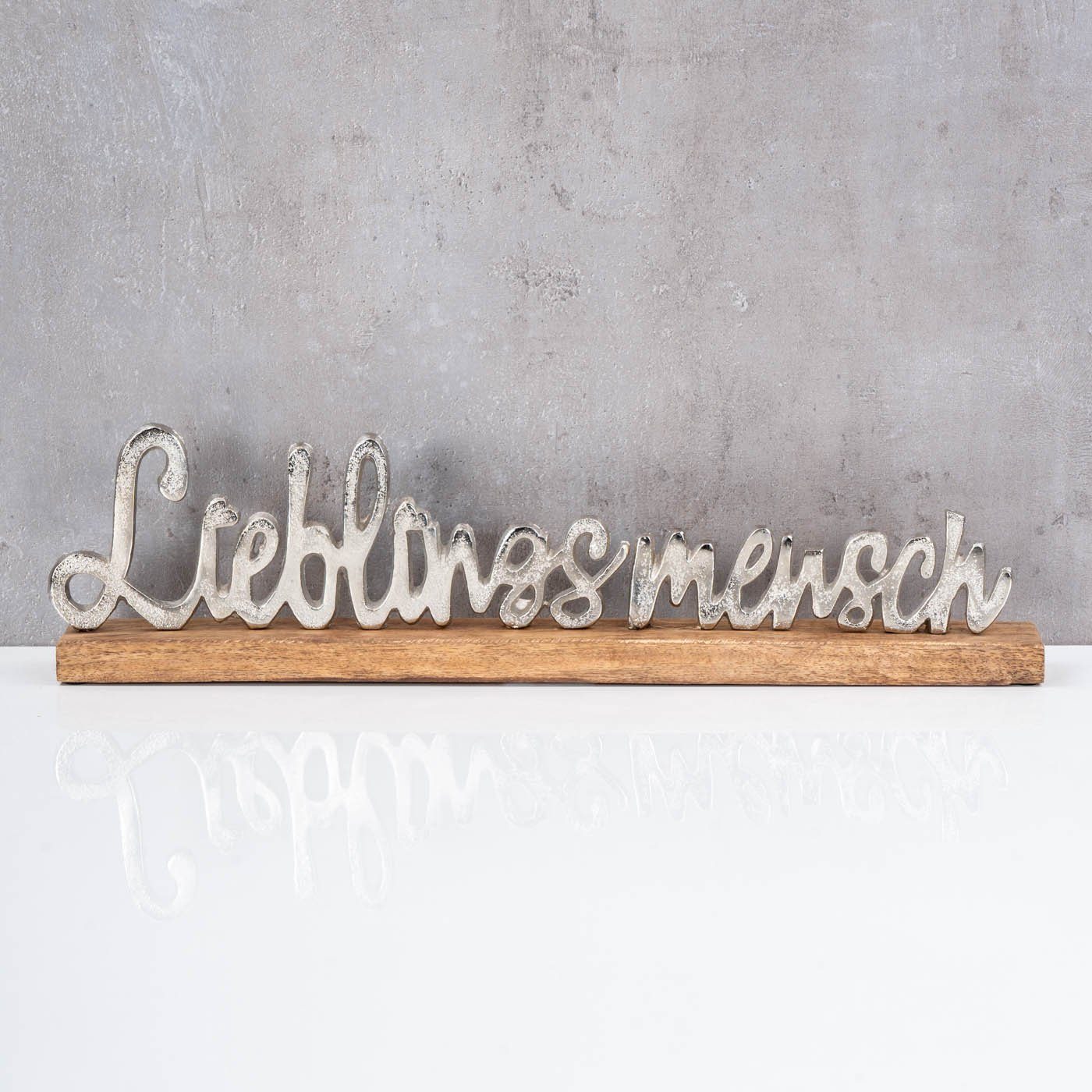 Tischdeko Deko-Schriftzug, Levandeo® Schriftzug L48cm Mango Silber Holz Metall Lieblingsmensch