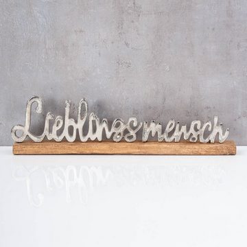 Levandeo® Deko-Schriftzug, Lieblingsmensch Schriftzug L48cm Metall Mango Silber Holz Tischdeko