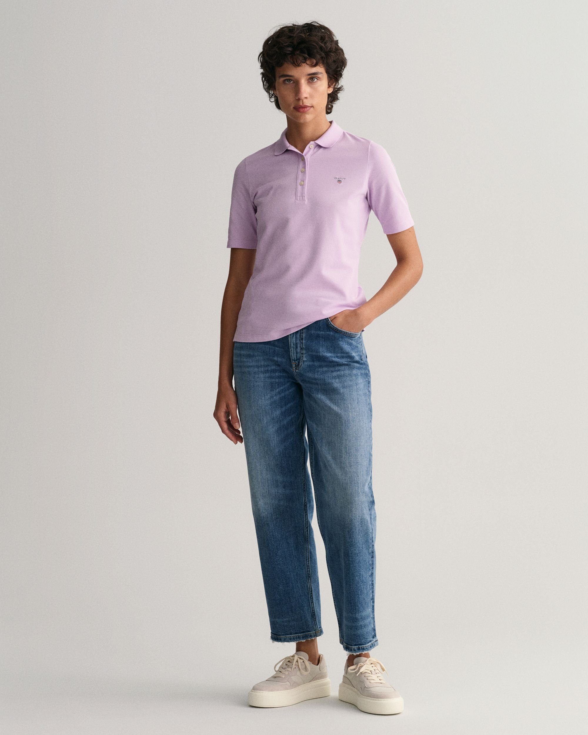 Arm Businessshirt Poloshirt soothing mit Piqué Original längerem lilac Gant