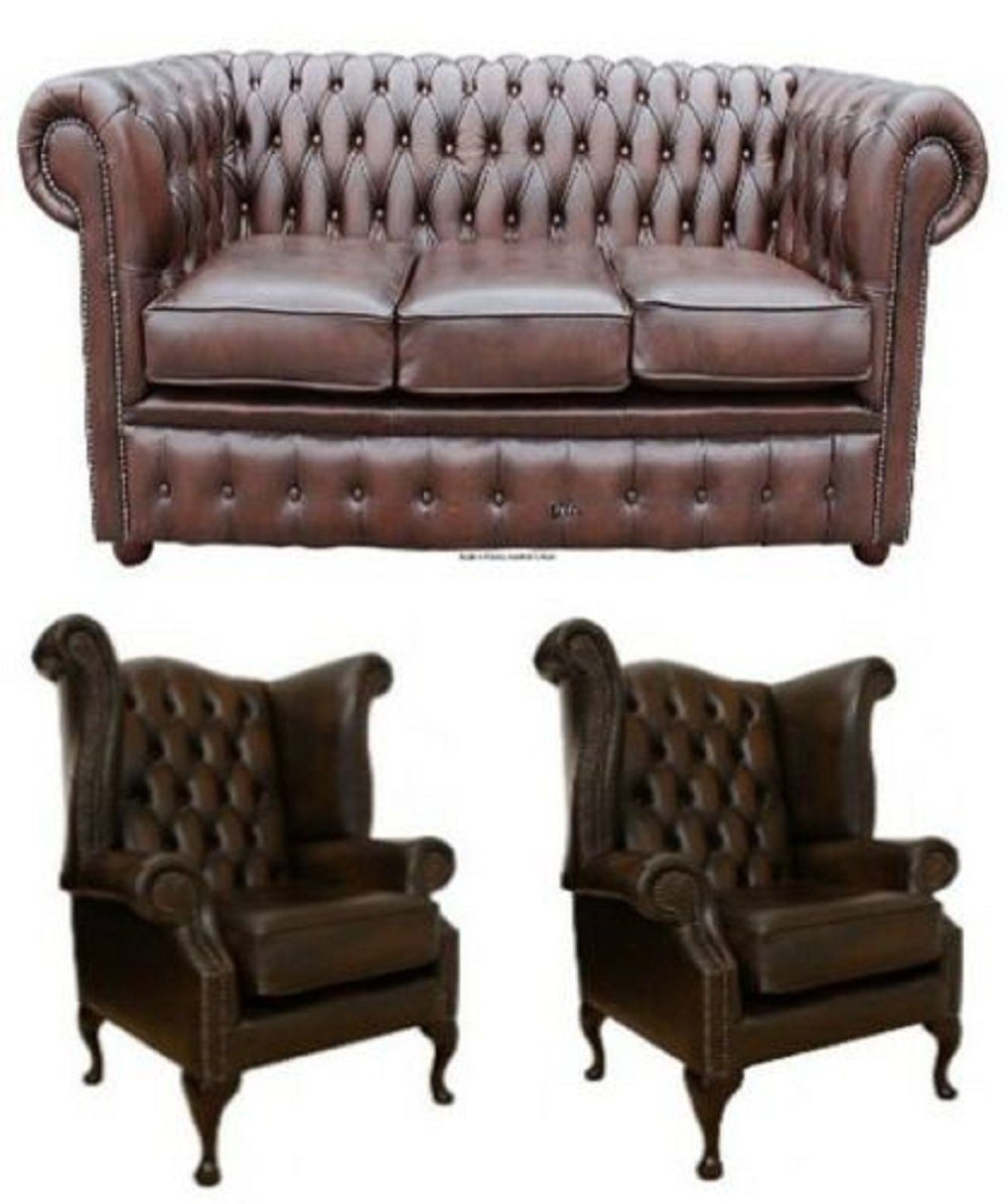 Leder Europe Chesterfield, Sofagarnitur Braune Sofa in Textil Chesterfield JVmoebel Made