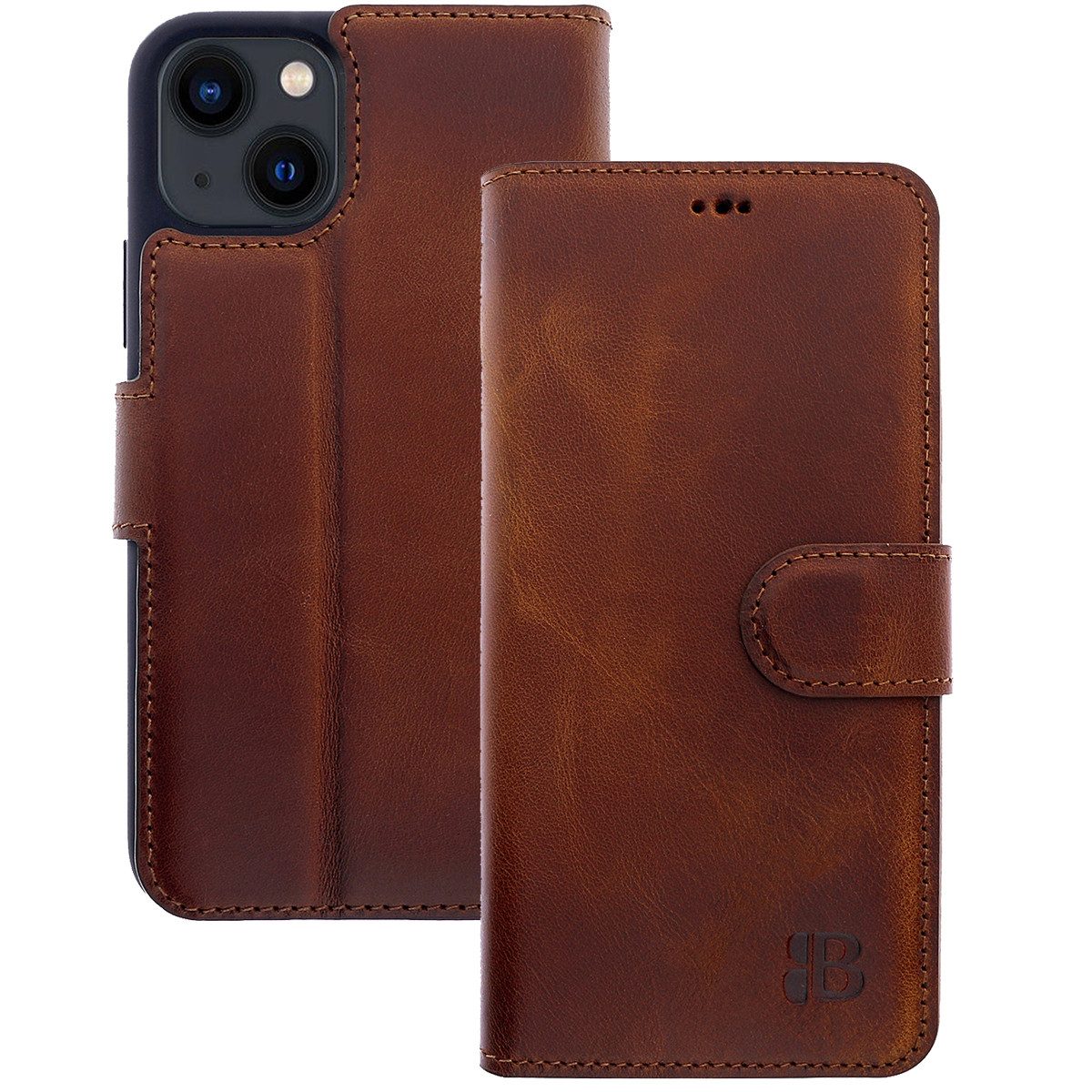 Burkley Handytasche Leder Book Cover für iPhone 14 Plus Hülle (1-tlg., Book Case Lederhülle mit Kartenfach und Magnetverschluss), Optimaler Rund-Um-Schutz, Kartenfächer mit RFID Blocker