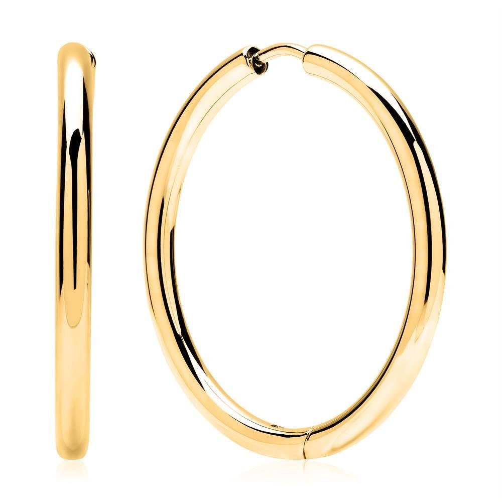 Unique Paar Creolen Schlicht aus Edelstahl in Gold 3 cm Durchmesser E5116-30
