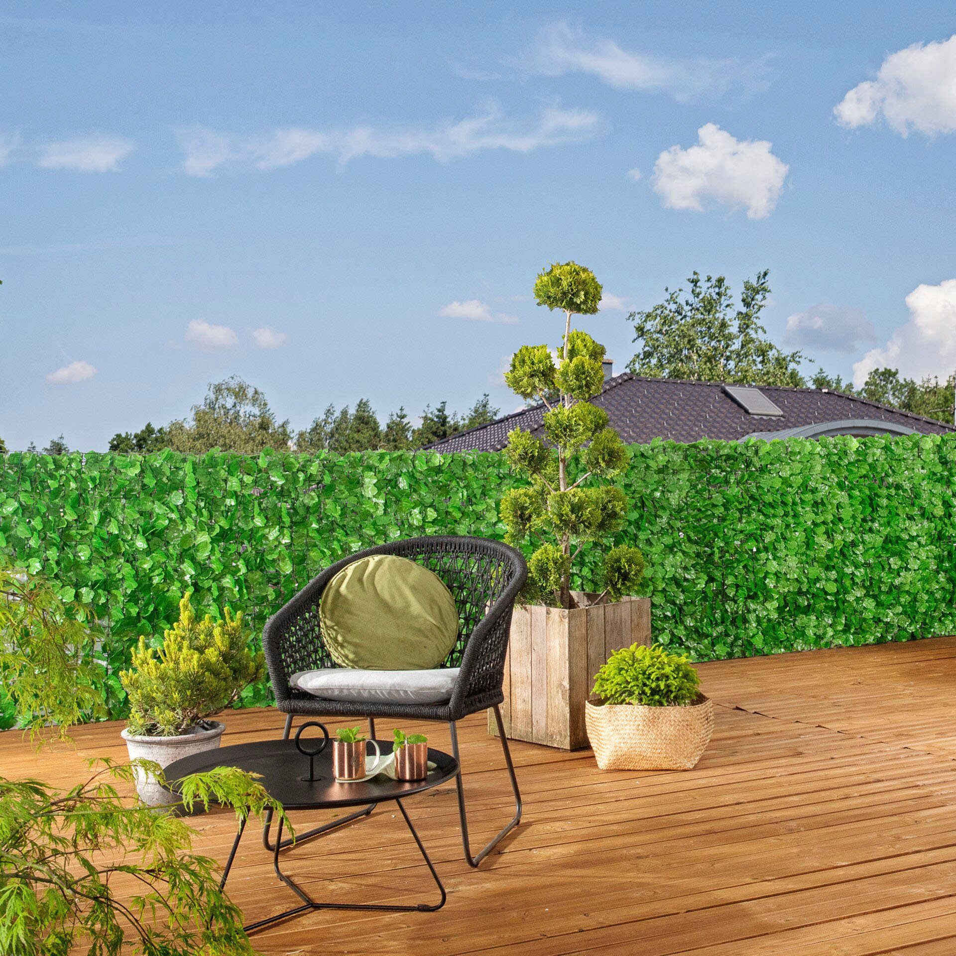 Windhager Kunsthecken-Sichtschutz Labrusca mit unregelmäßige Blattfarbe, (1-St), Sichtschutzhecke mit Weinblättern für Balkon, Terrasse, 150 x 300 cm