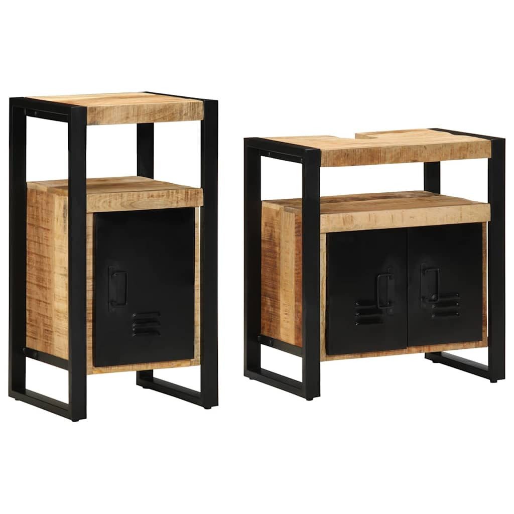 vidaXL Badezimmer-Set Badezimmermöbel Set 2 pcs Braun Massives, grobes holz, (2-St)