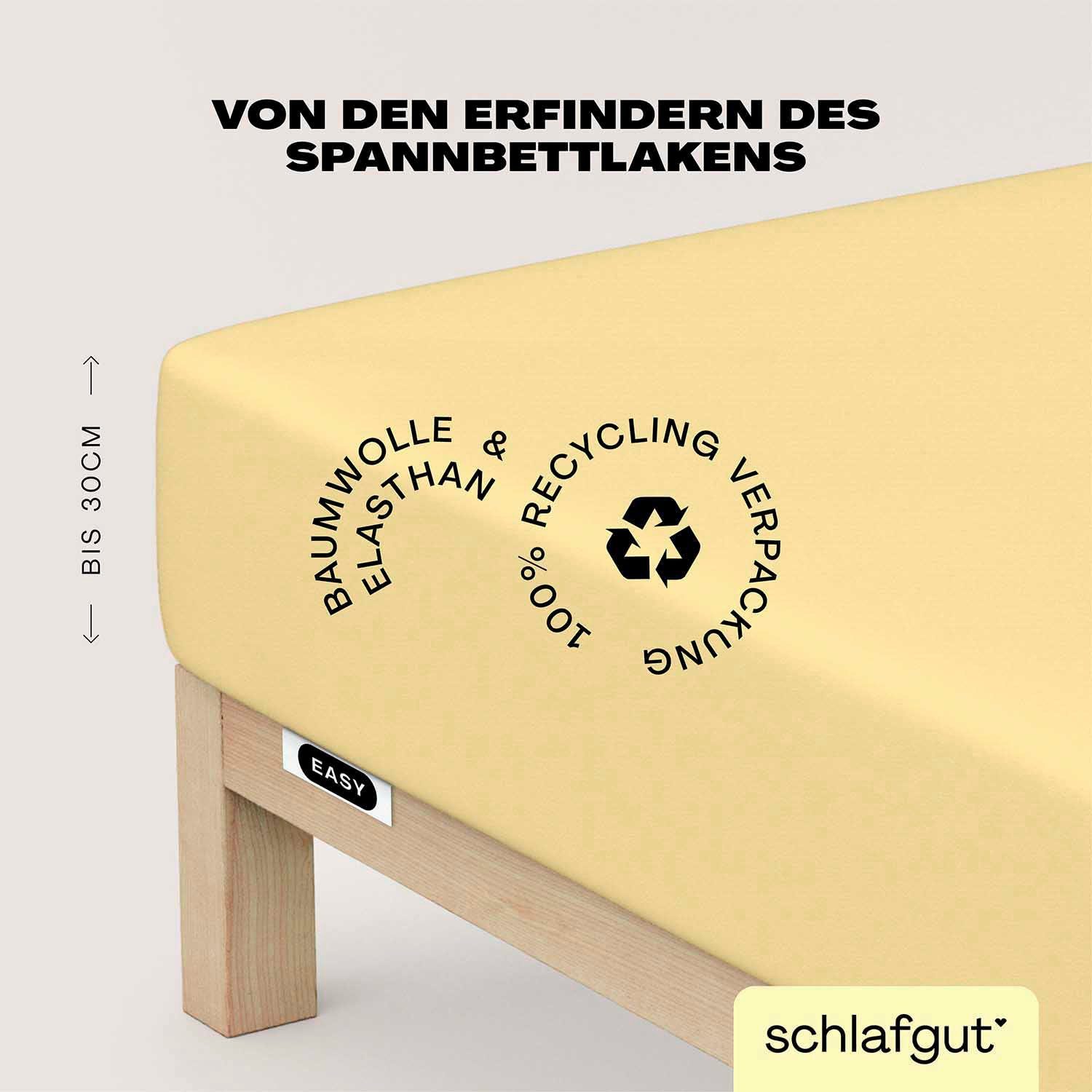 Schlafgut Spannbettlaken EASY JERSEY ELASTHAN Bettlaken, 170 g/m², 95% Baumwolle, 5% Elasthan, Jersey, Gummizug: rundum, (1 Stück), Spannbettlaken bis 30 cm Höhe, bügelfrei, pflegeleicht, perfekter Sitz