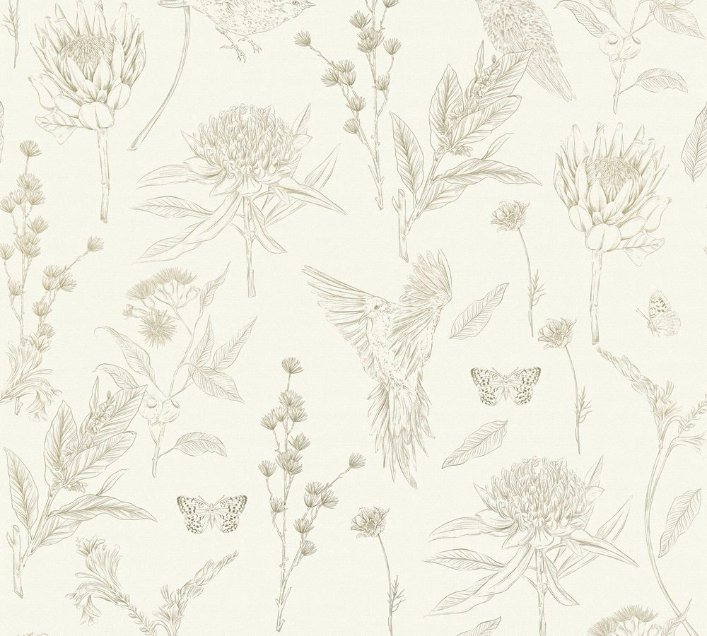 living walls Vliestapete Drawn Into Nature Blumen-Tapete Mustertapete Pflanzen Natur, strukturiert, matt, (1 St), Vliestapete Blümchen für Schlafzimmer Küche Wohnzimmer Blumen Design