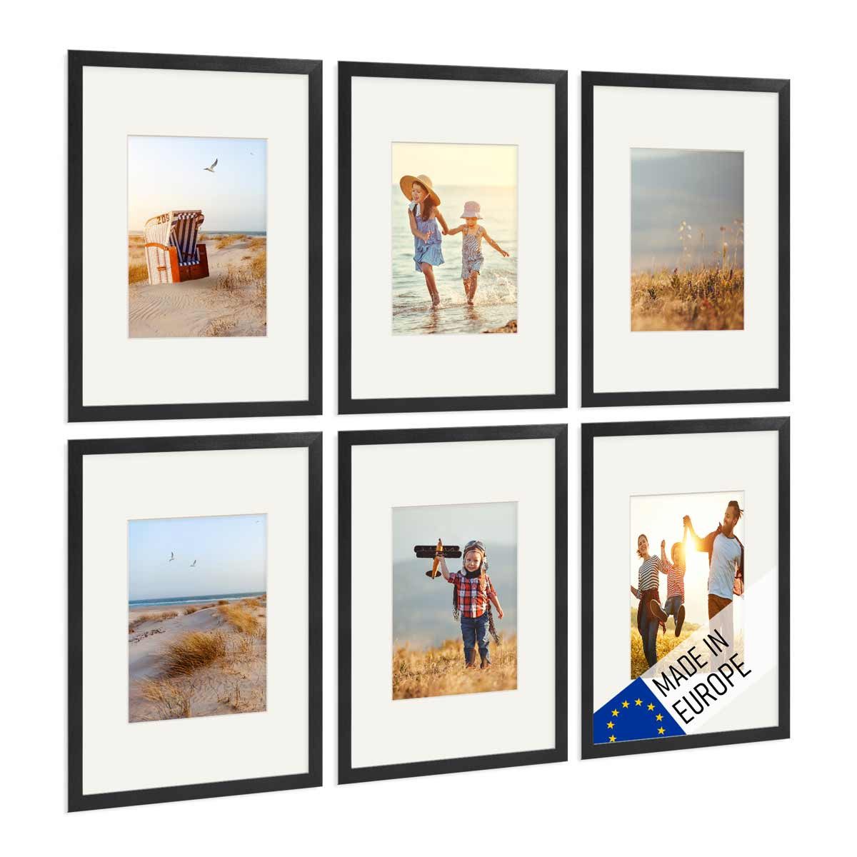 PHOTOLINI Bilderrahmen Echtholz 6er Set 21x30 cm A4