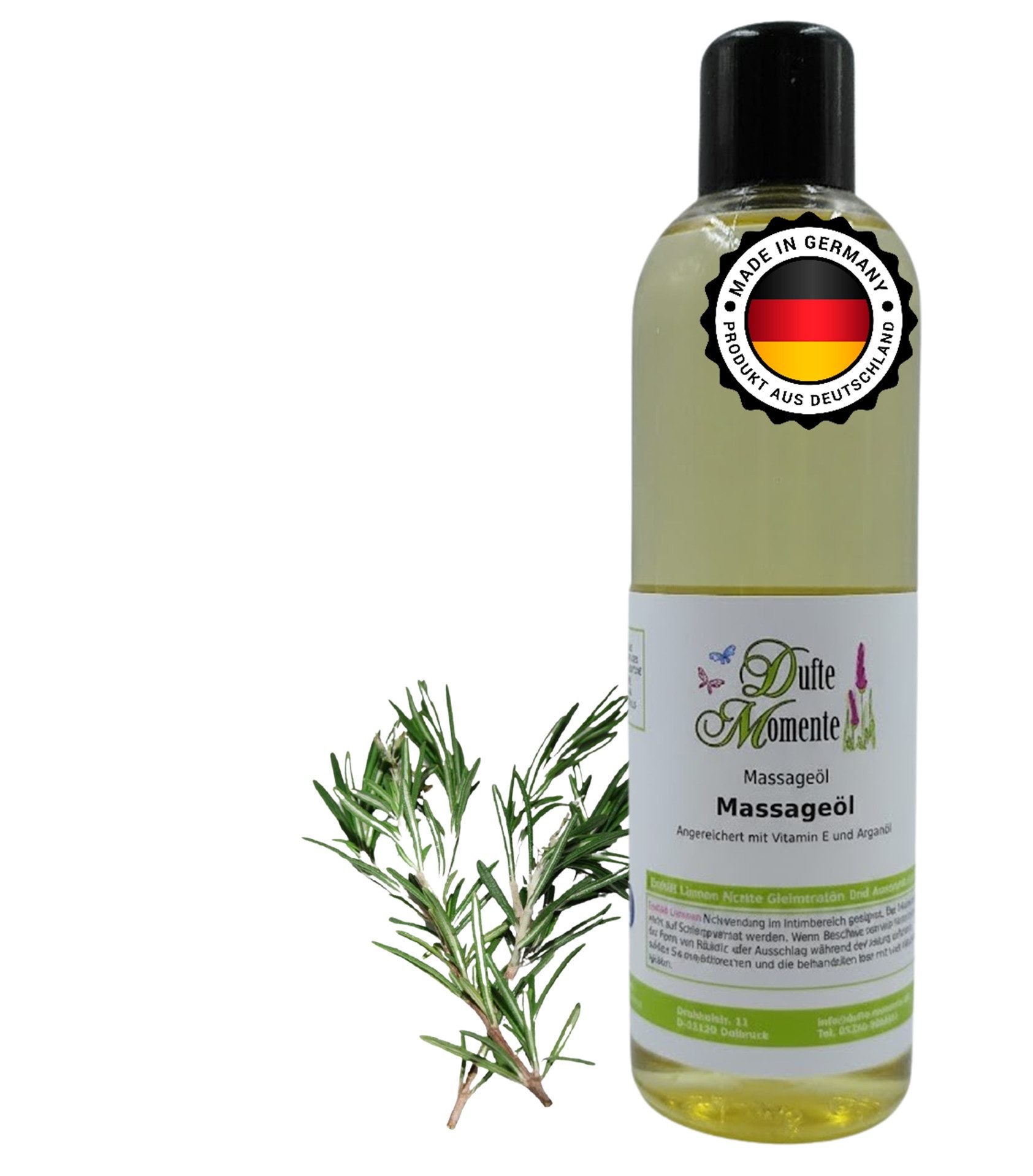 Dufte Momente Massageöl Rosmarin 250ml - 3 L, hochwertige Pflanzenöle als Basis, vegan und ohne Tierversuche