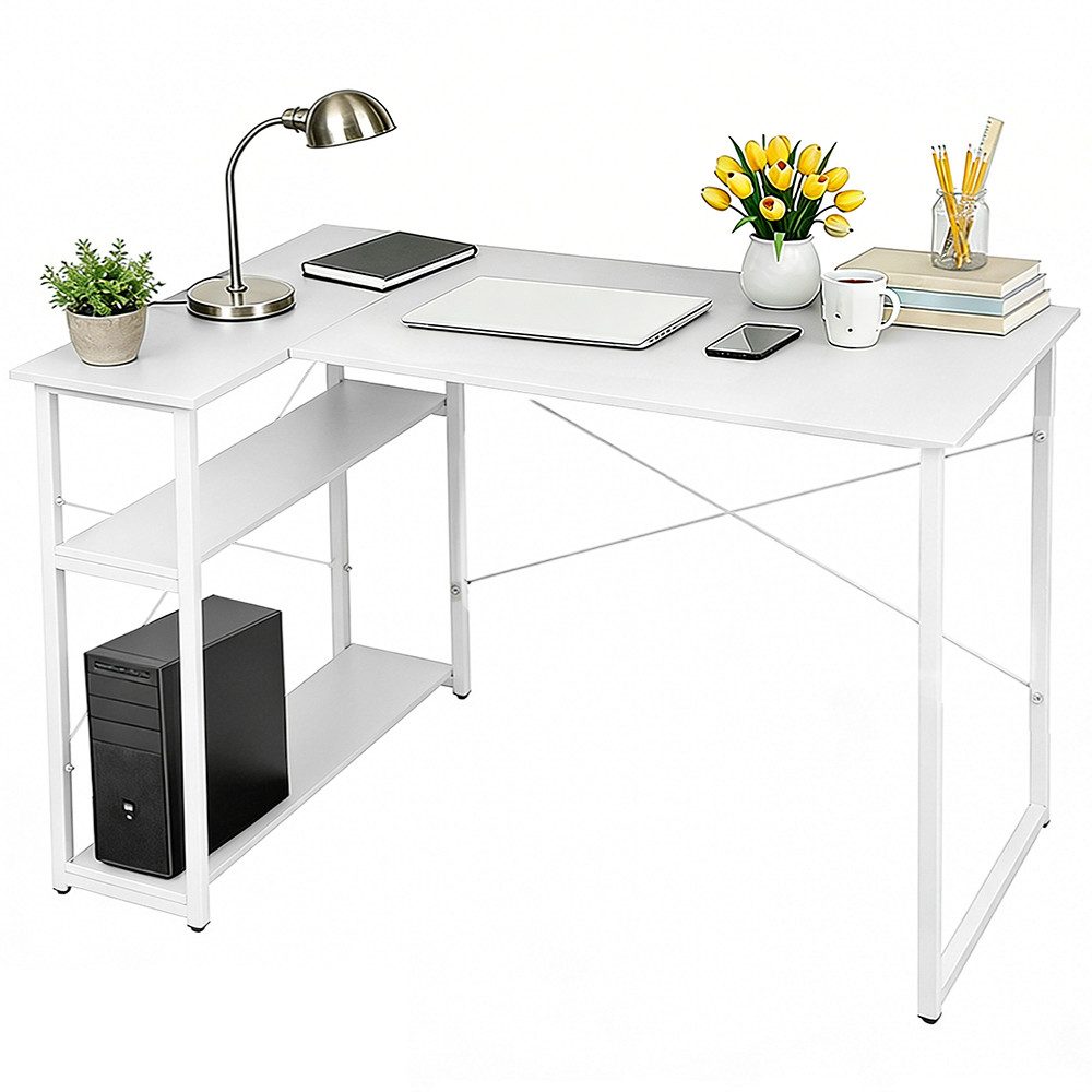 JEOBEST Schreibtisch Eckschreibtisch Computertisch 120 x 70 x 75 cm, (1-St), L-förmiger Gaming Tisch, mit 2-Fach Regal & Stauraum
