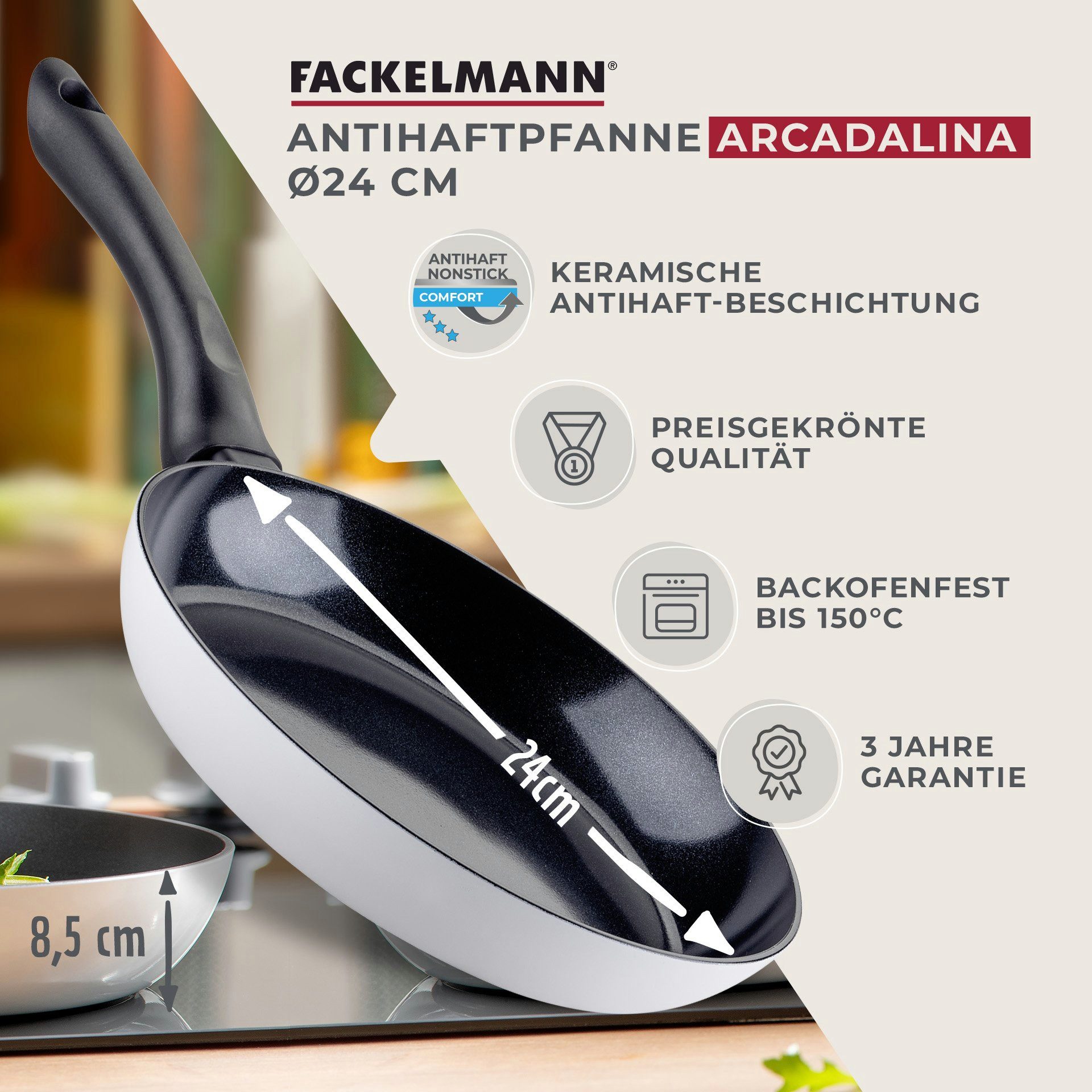 FACKELMANN Pfannen-Set "Arcadalina", Antihaft-Beschichtung, für alle Herdarten