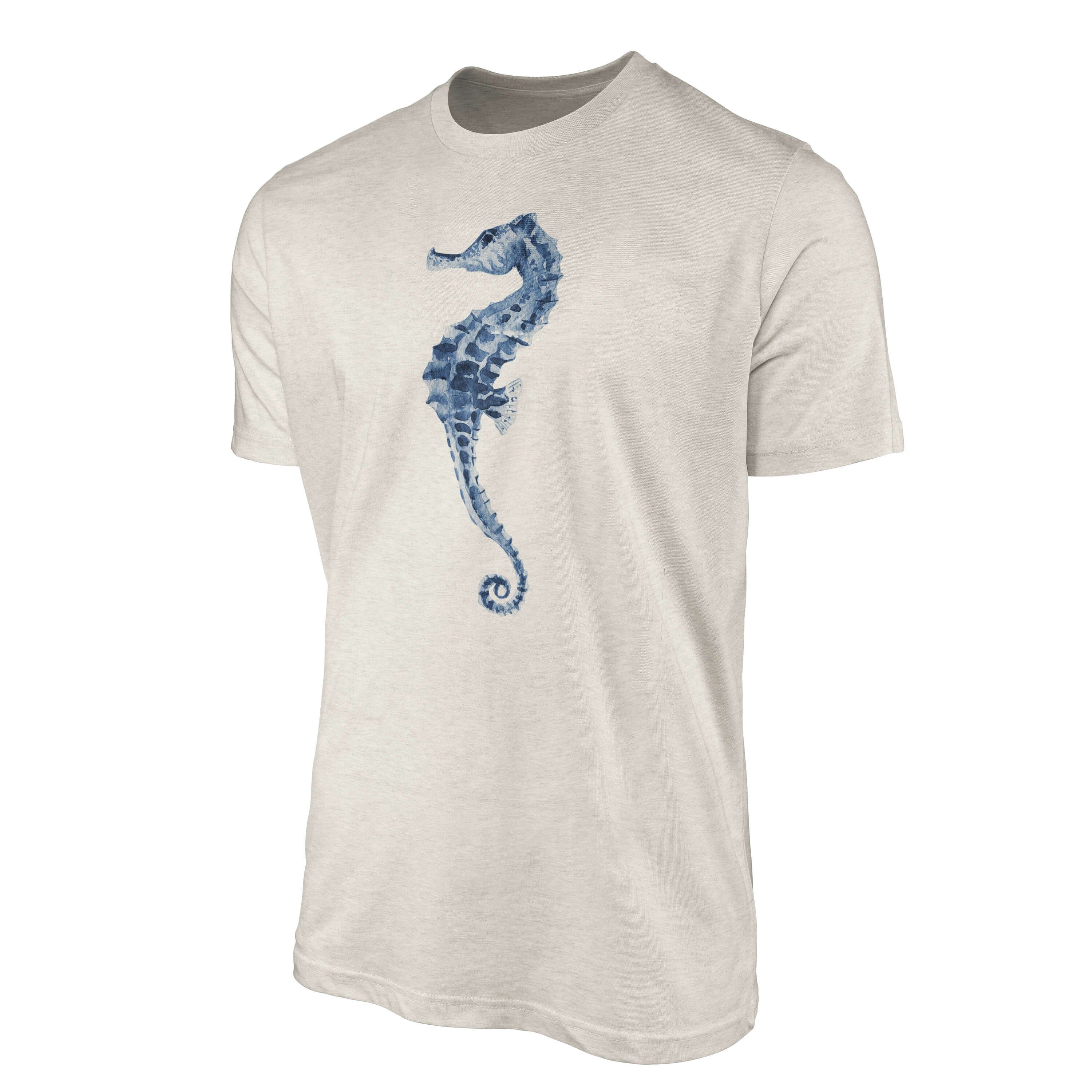 Sinus Herren Motiv (1-tlg) T-Shirt 100% T-Shirt Nachhaltig gekämmte Shirt Ökomode Seepferdchen Bio-Baumwolle Wasserfarben Art