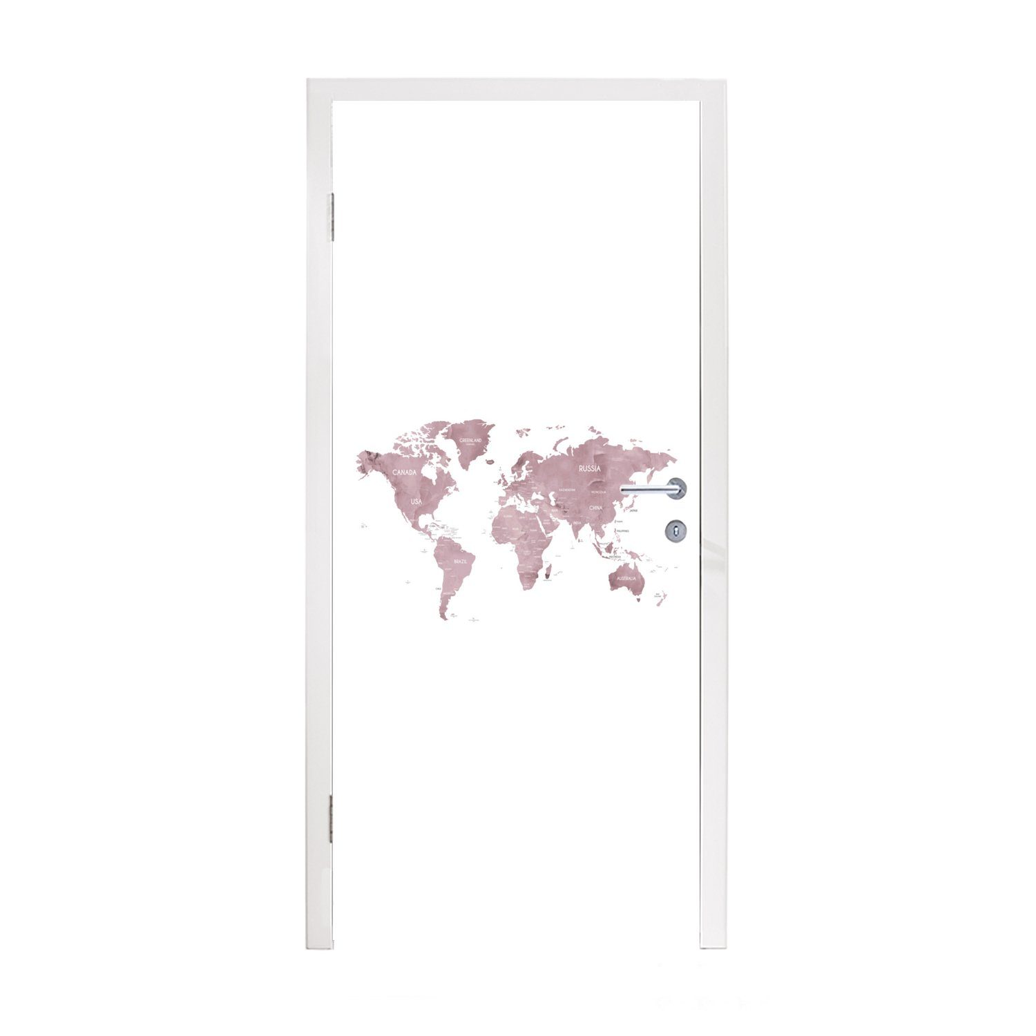 75x205 (1 MuchoWow Tür, Weiß, bedruckt, Rosa Türtapete St), Fototapete für - Weltkarte Türaufkleber, - Matt, cm
