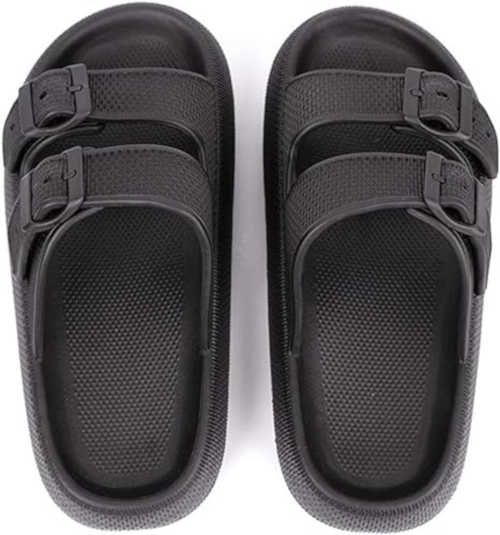 UE Stock Unisex Soft Slippers Pantoletten mit Doppelschnallen Gr. 38-39 Schwarz Pantolette leicht und komfortabel