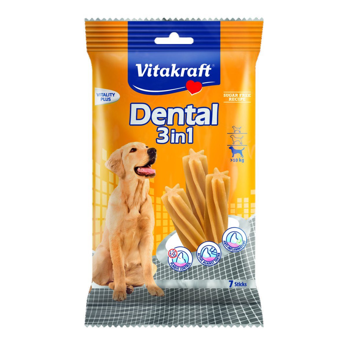 Vitakraft Dental 3in1 - Zahnpflege-Snack für Hunde ab 10 kg, Snack für: Hunde