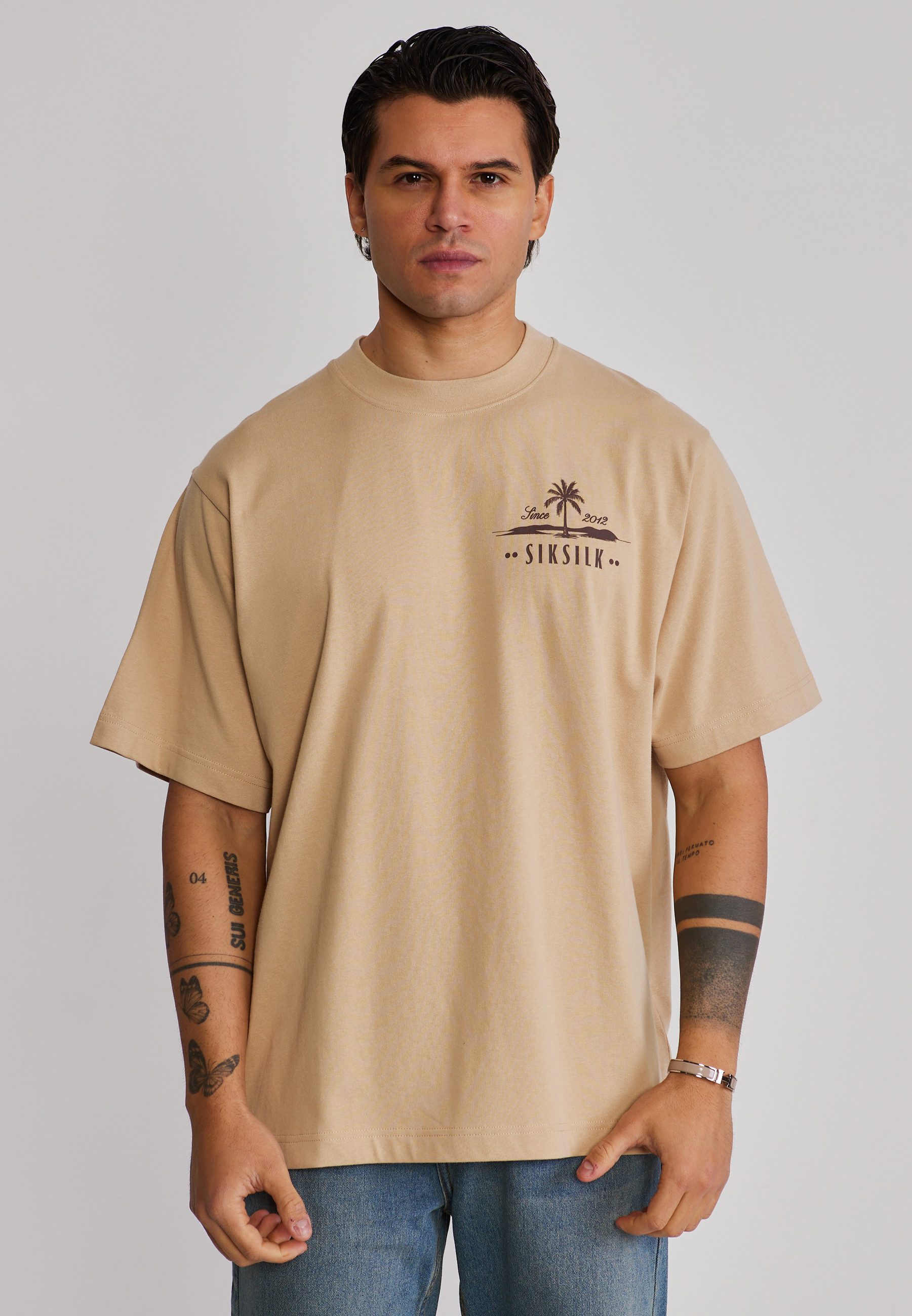 T-Shirt SikSilk Herren Beige Graphic T-Shirt