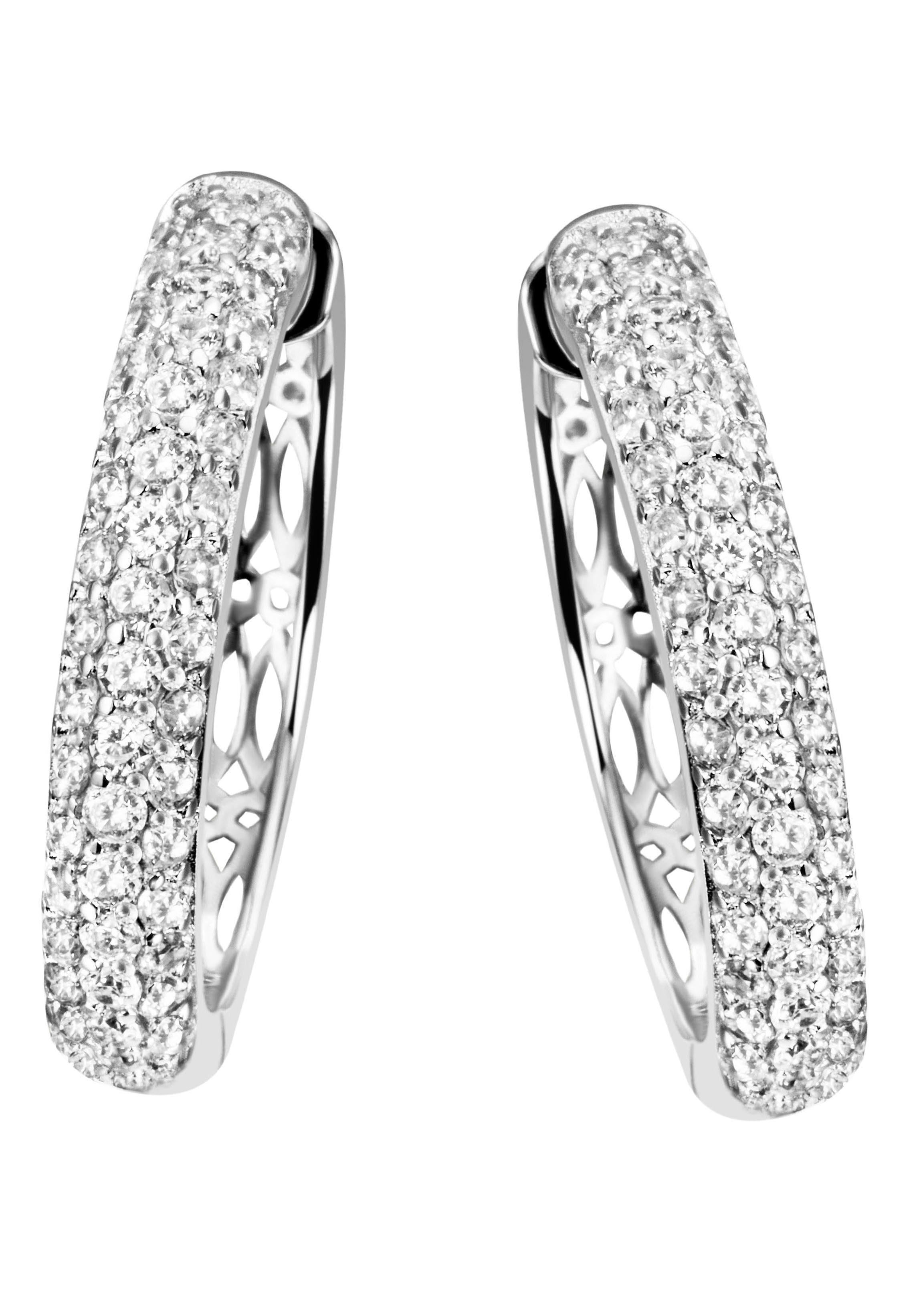 Paar Creolen Schmuck Geschenk Silber 925 Ohrschmuck Pavé-Optik glitzernd