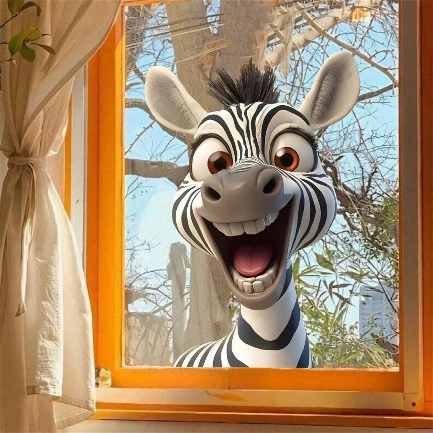 LuxusKollektion Fensterbild Fensteraufkleber Tiere Cartoon Zebra Giraffe