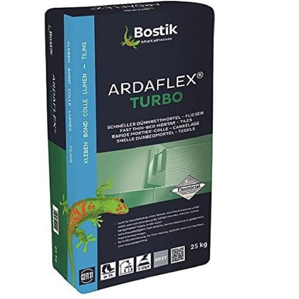 BOSTIK Fliesenkleber Bostik Ardaflex Turbo Flex Fliesen Schnellkleber Dünnbettmörtel 25kg, 25 kg, nach 3 Stunden begeh- und verfugbar