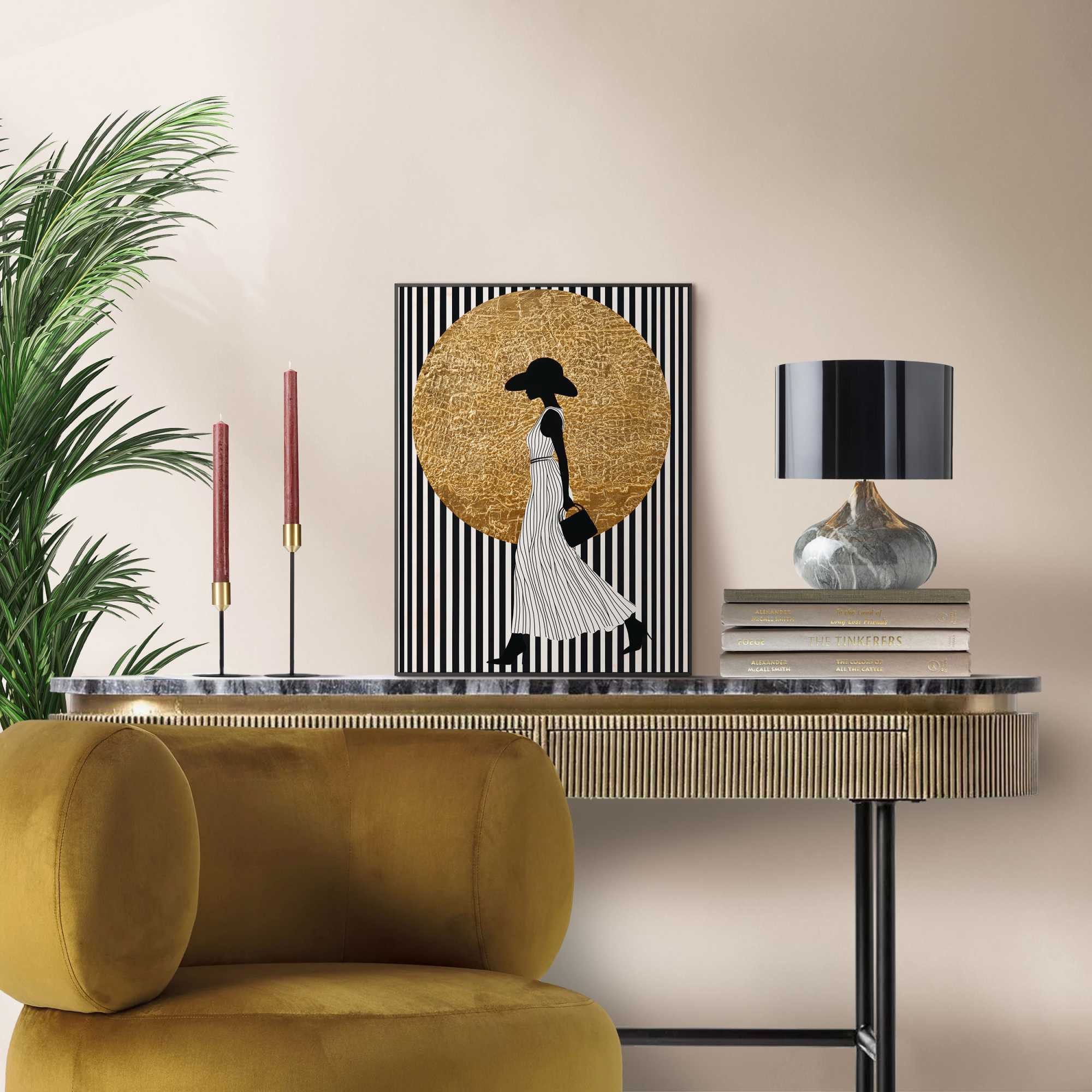 Reinders! Poster Walking Lady, Wohnzimmer - Dame - Streife - Schwarz-Weiß - günstig online kaufen