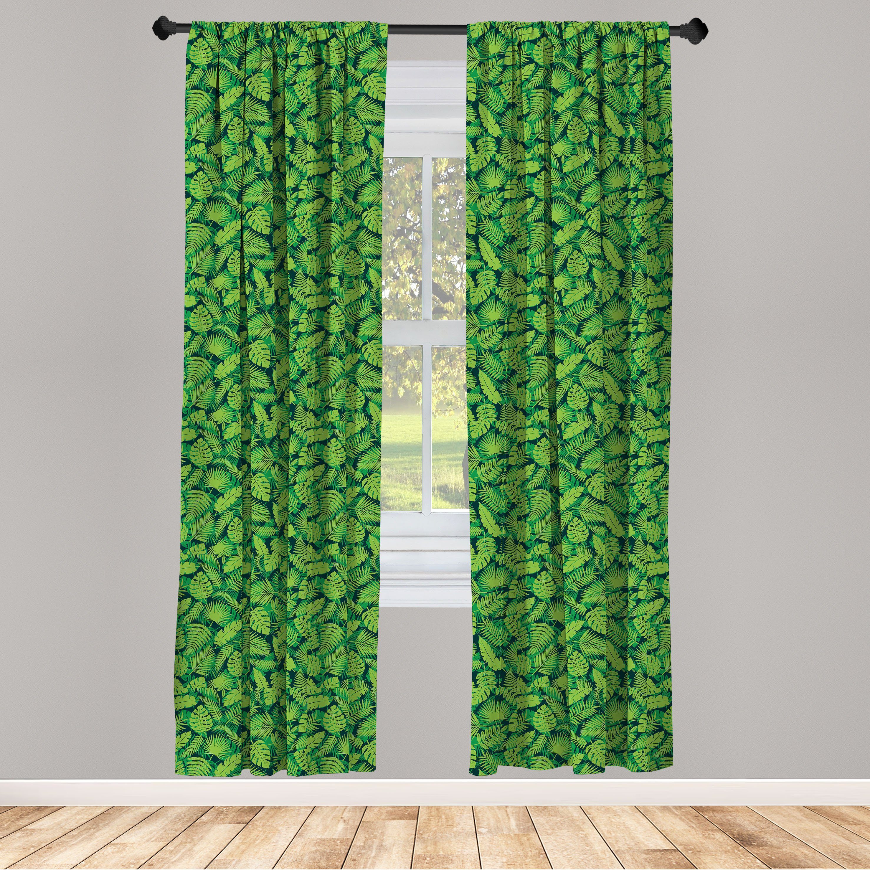 Gardine Vorhang für Wohnzimmer Schlafzimmer Dekor, Abakuhaus, Microfaser, Dschungel-Laub Tropic Hawaii Blätter