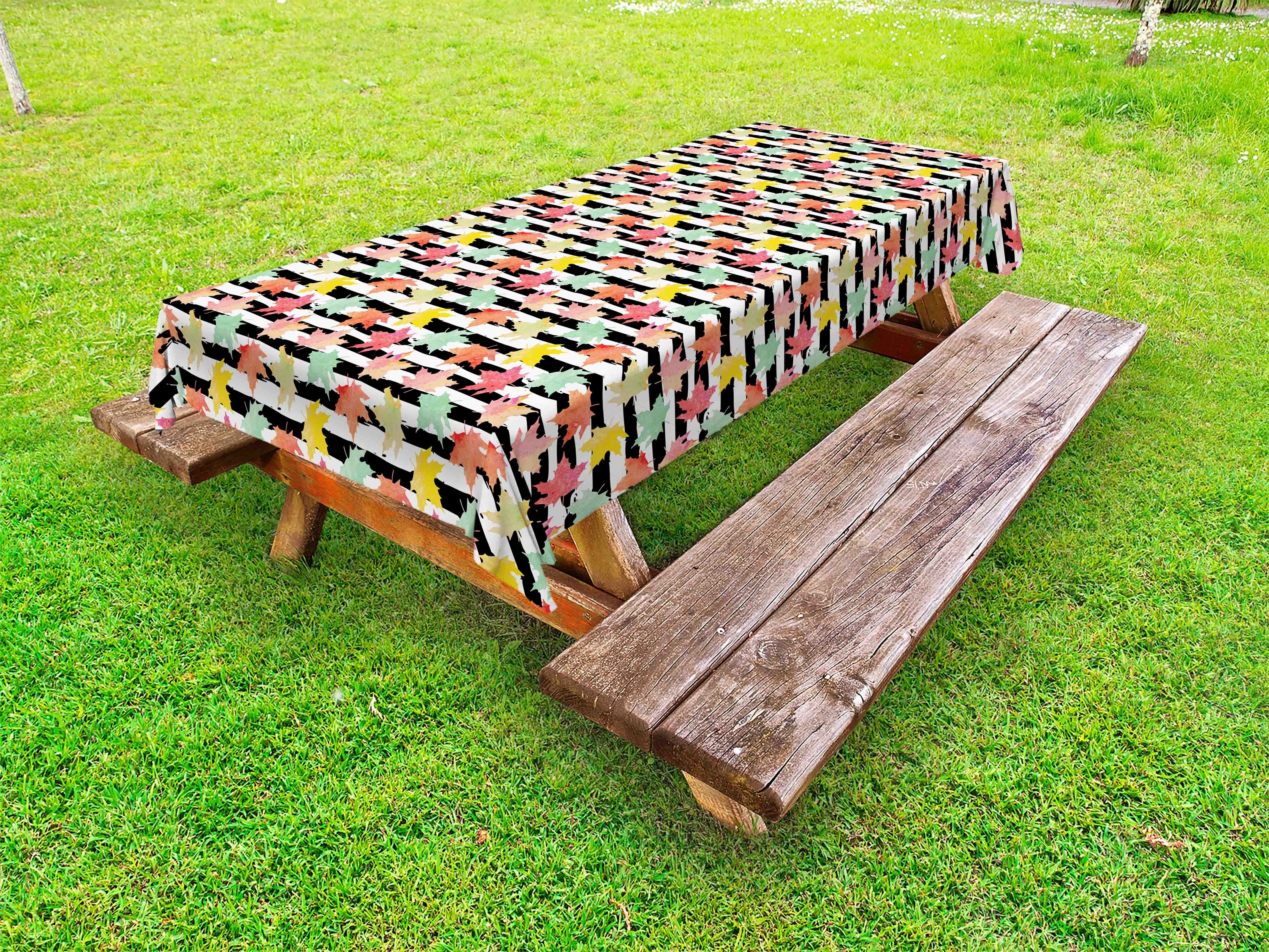 Herbst waschbare Tischdecke Stripes Picknick-Tischdecke, Maple dekorative Multicolor Abakuhaus