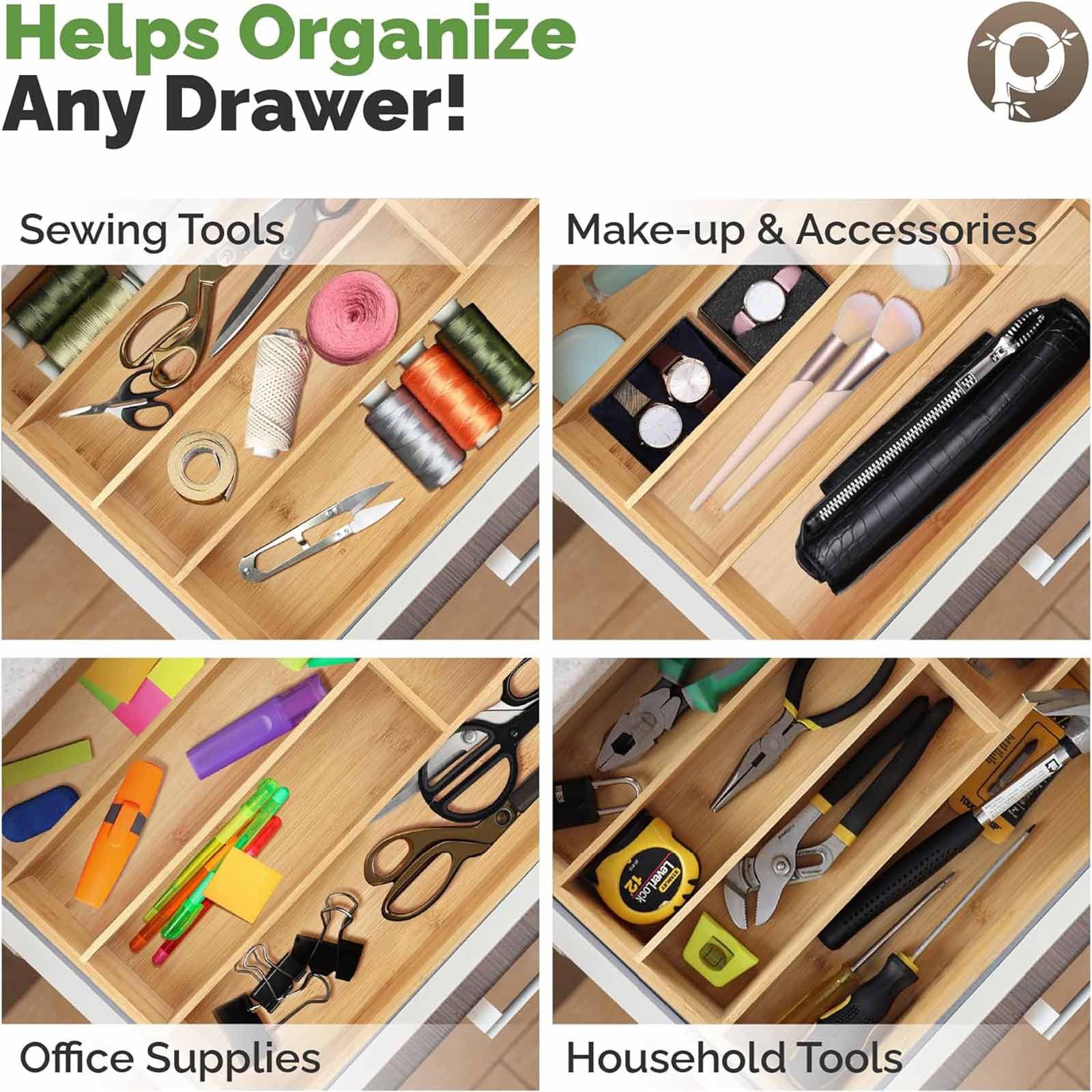 Pristine Bamboo Besteckkasten Universal Schubladeneinsatz Besteck Küche Büro Organizer Einsatz, Bambus 6 Fächer