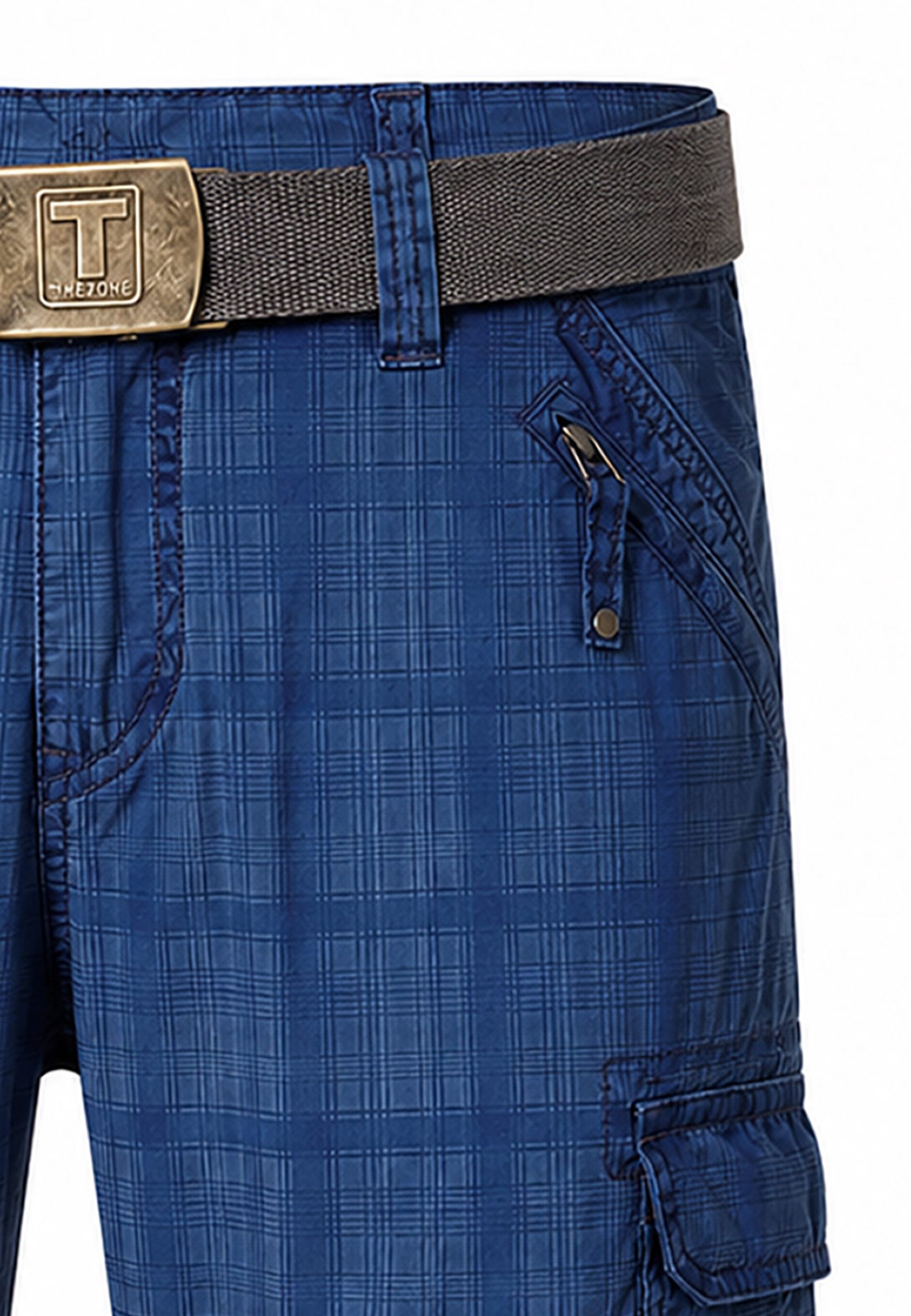 TIMEZONE Cargoshorts Kariert Wadenlang Cargotaschen Zip Fly Reißverschlusstasche für Herren (1-tlg) Baumwolle Normal Fit Kariert atmungsaktiv Reißverschluss
