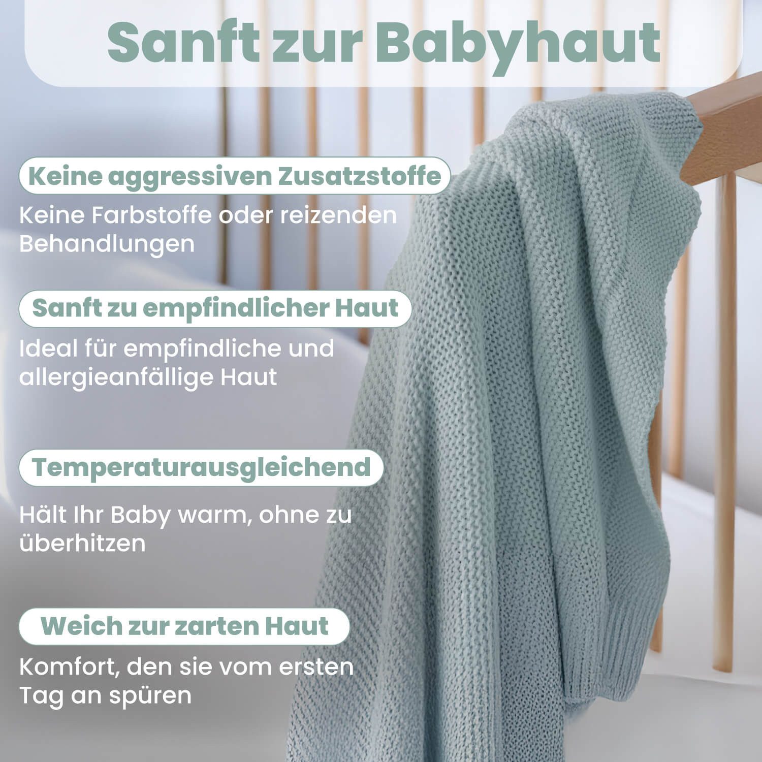 Babydecke Baby Strickdecke, %100 Bio Baumwolle, Atmungsaktiv, 80x100cm, Hellgrün, Little Dedi – Bild 5 von 5