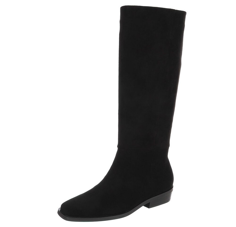 Ital-Design Damen Kniehoher Stiefel mit Blockabsatz, elegant Stiefel (92125640) Blockabsatz Flache Stiefel in Schwarz