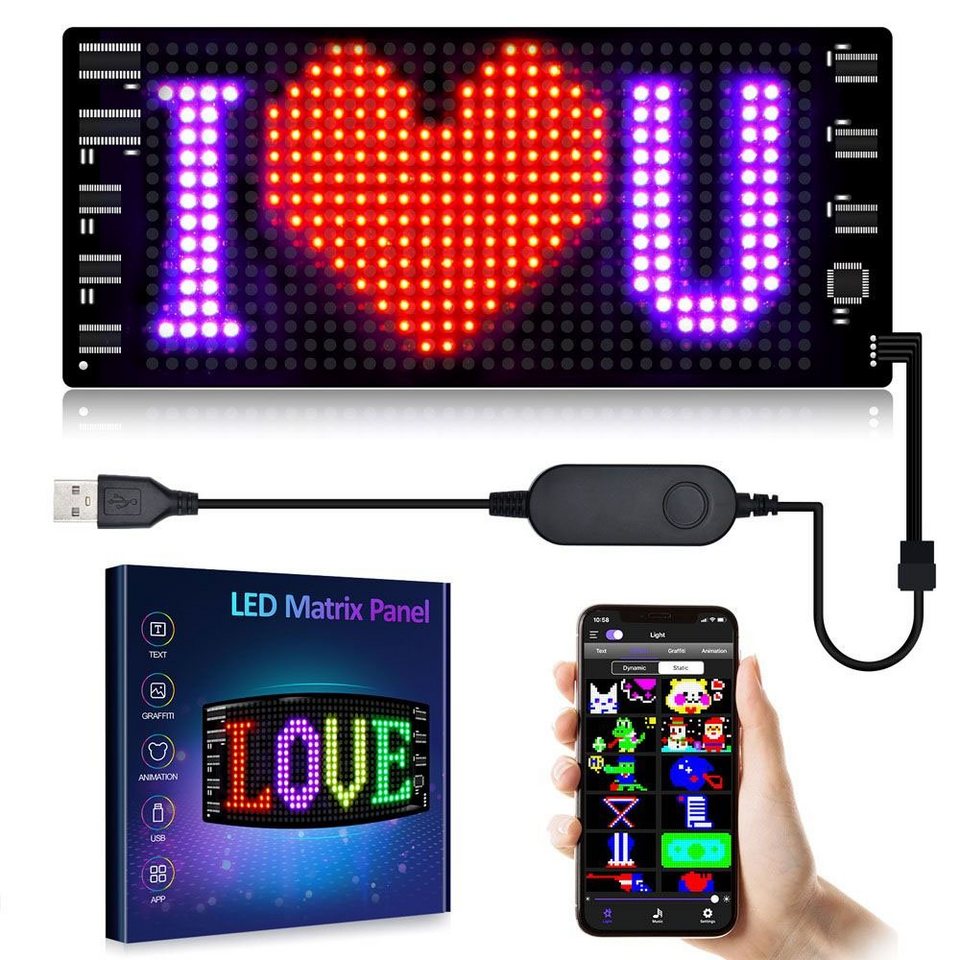 JOYOLEDER Hinweisschild Flexible USB RGB LED Anzeige Board Anzeigetafel,  (for Car, Shop, Bar, Graffiti, Text, Animation Anzeige)