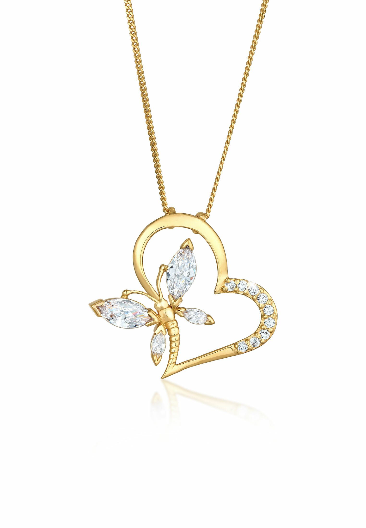 Kette mit Anhänger Herz Schmetterling Zirkonia 925 Silber Noble