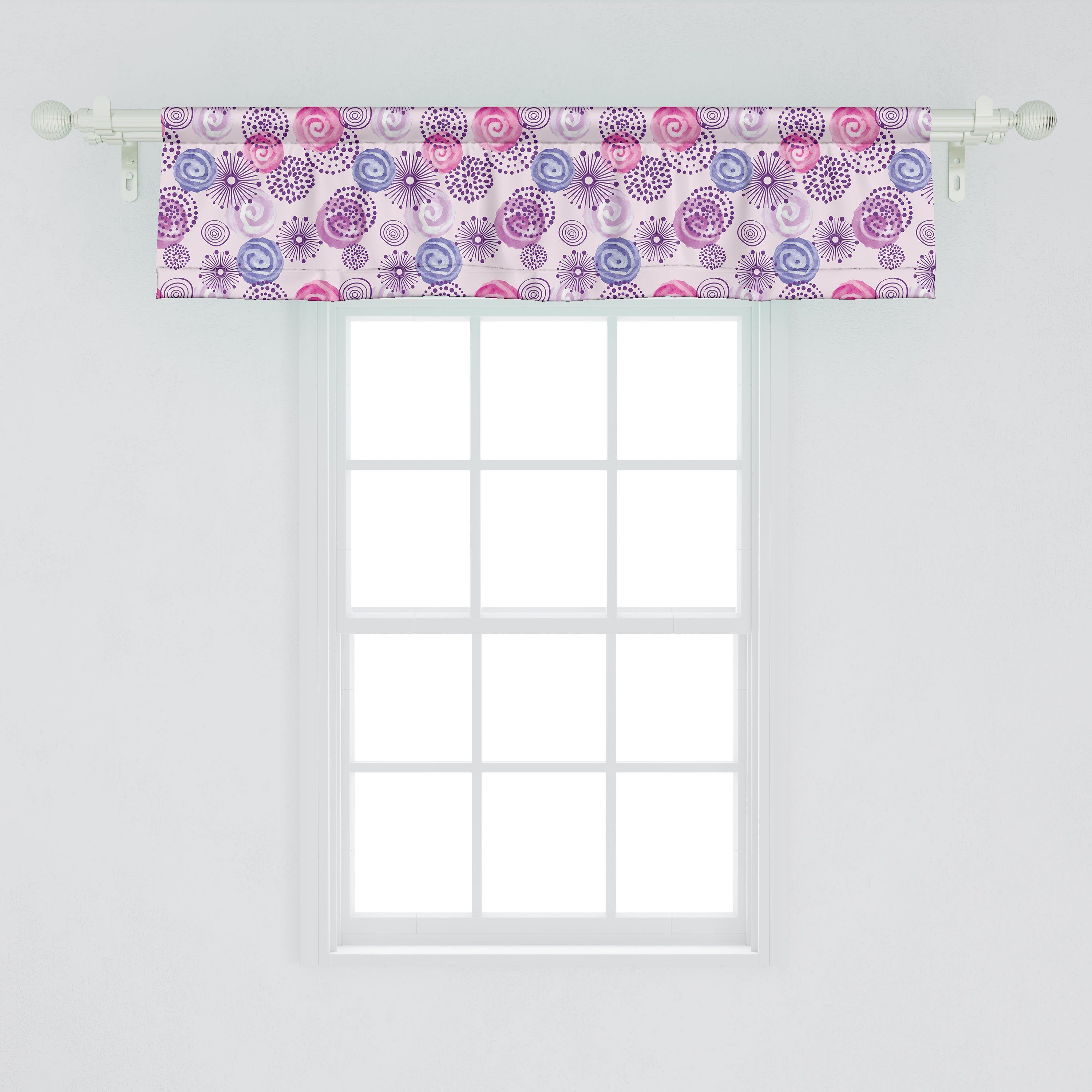 Scheibengardine Vorhang Volant für Küche Aquarell-Blumen-Kunst Dekor Lila Abakuhaus, Microfaser, mit Stangentasche, Schlafzimmer