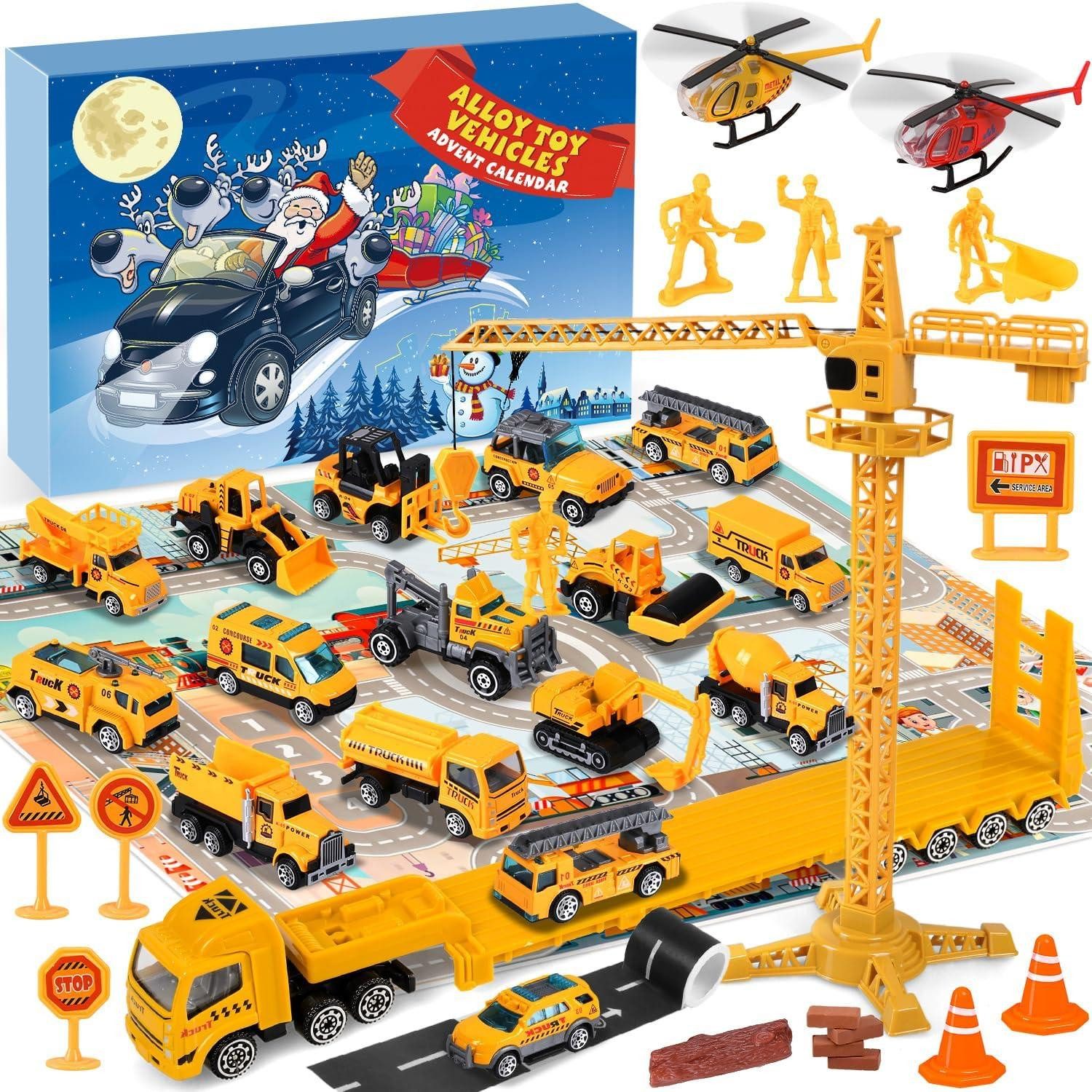 Spielzeug-Adventskalender Adventskalender 2024 Autos Kinder Baufahrzeug 24 Fahrzeuge Legierung