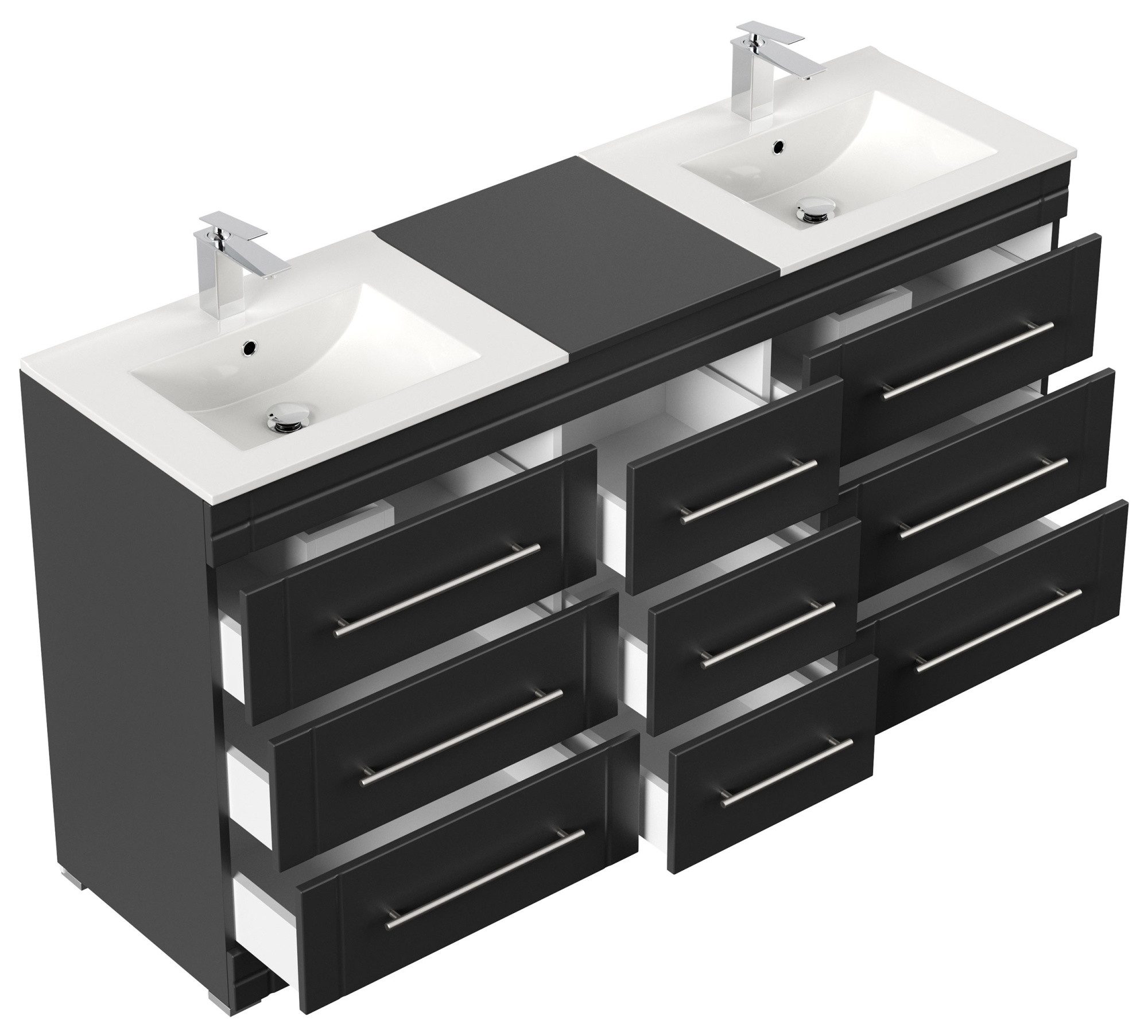 Magnolia Home Doppelwaschtisch Stand Badmöbel Cosmo Modern SoftClose schwarz