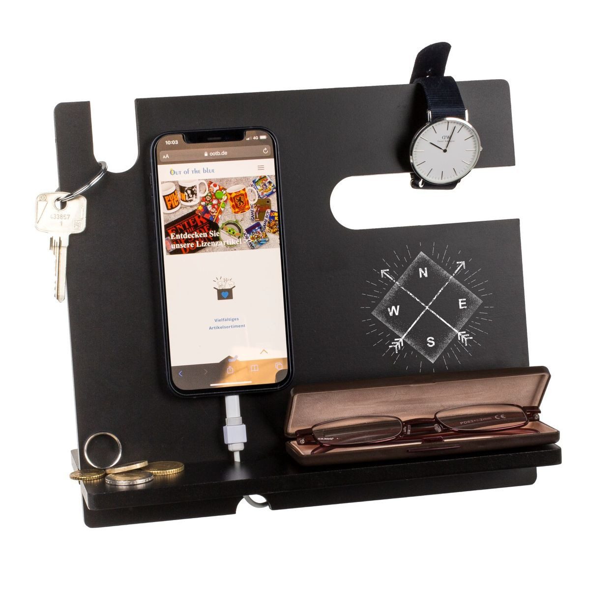 Out of the Blue Organizer Multifunktions Tisch-Organizer aus Holz in Schwarz ca. 26 x 22 cm (2 St), universell einsetzbar