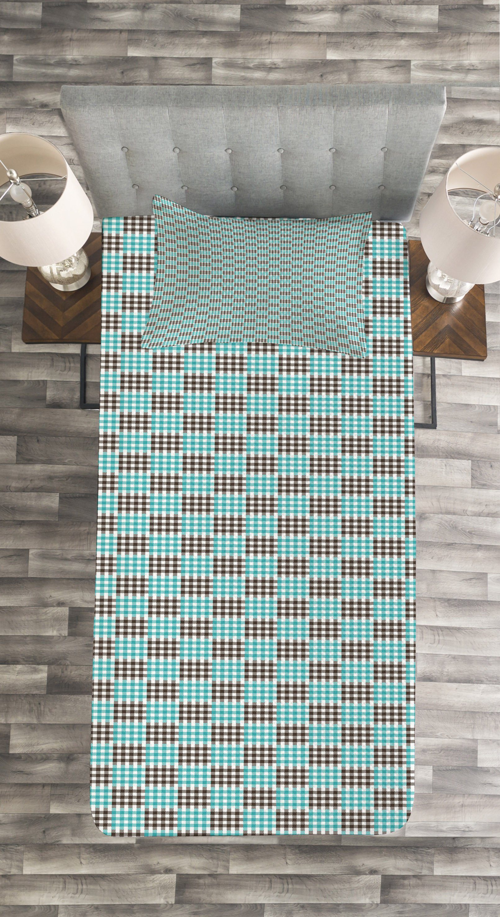 Tagesdecke Set mit Plaid Checkered Waschbar, Retro Abakuhaus, Kissenbezügen Bicolor