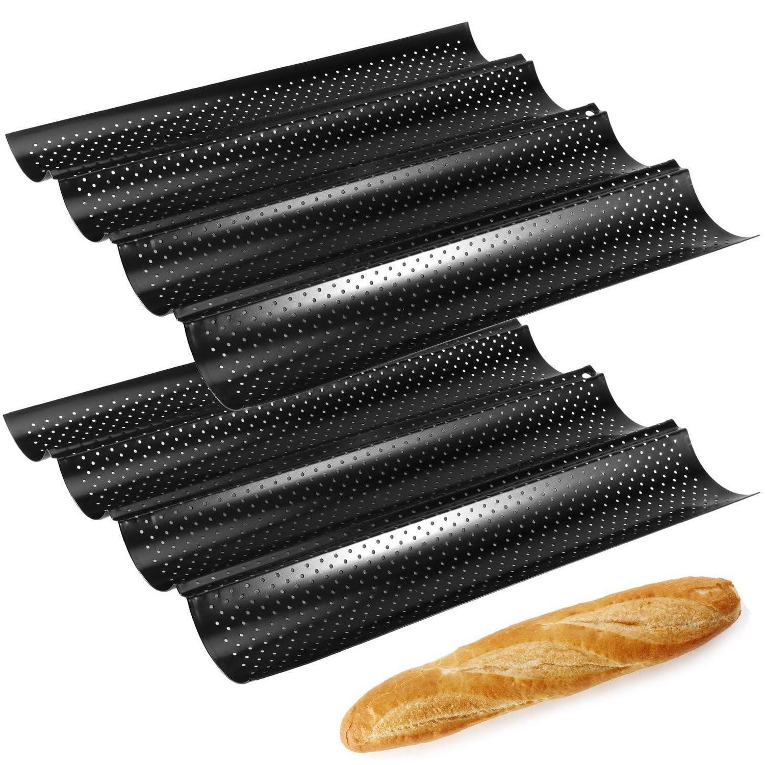 LuxusKollektion Baguetteblech Baguette Backform 38x33cm Antihaft 2Stk. Schwarz, Metall, (2-St)