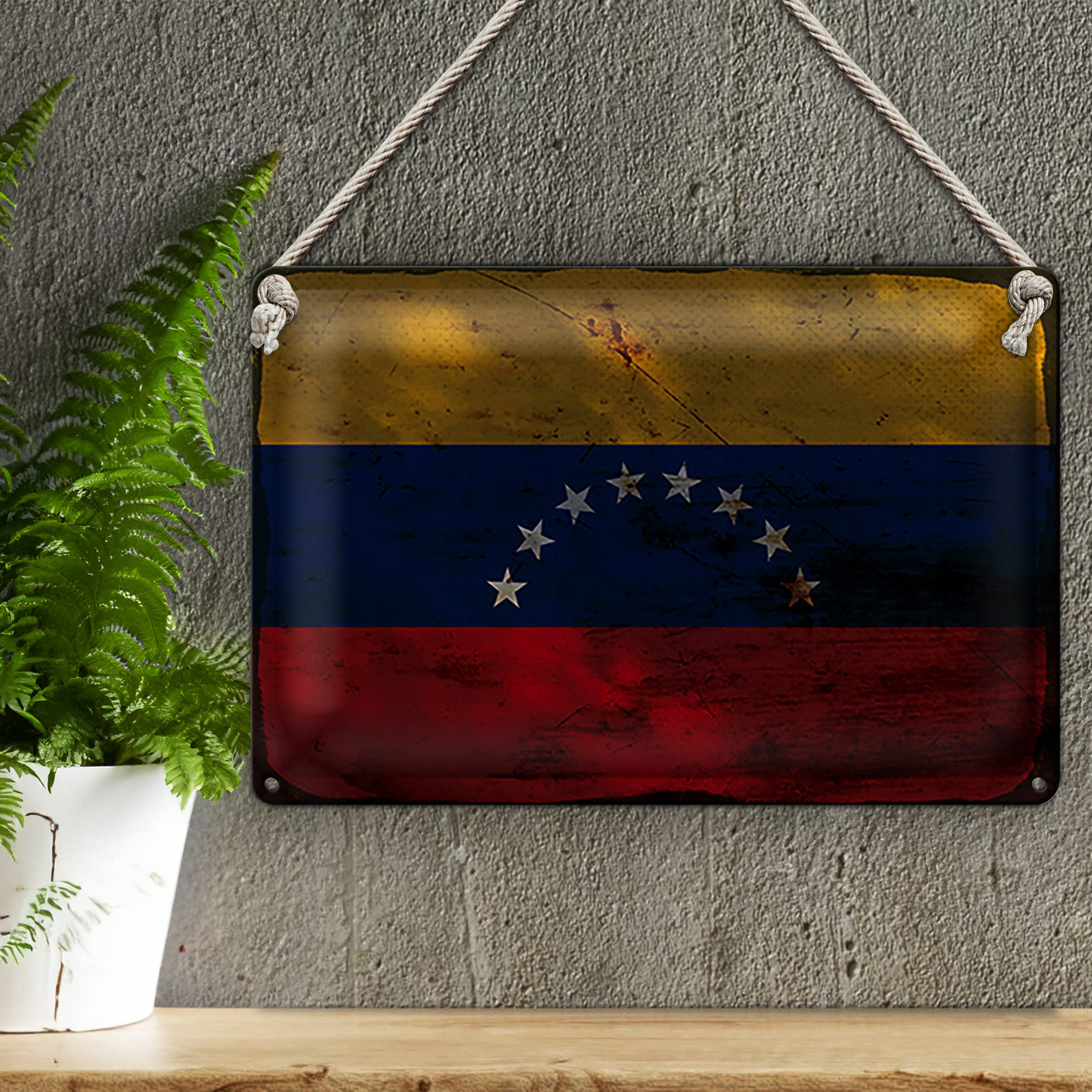 Roomando Metallschild Blechschild Flagge Venezuela 30x20cm Flag Venezuela Rost
