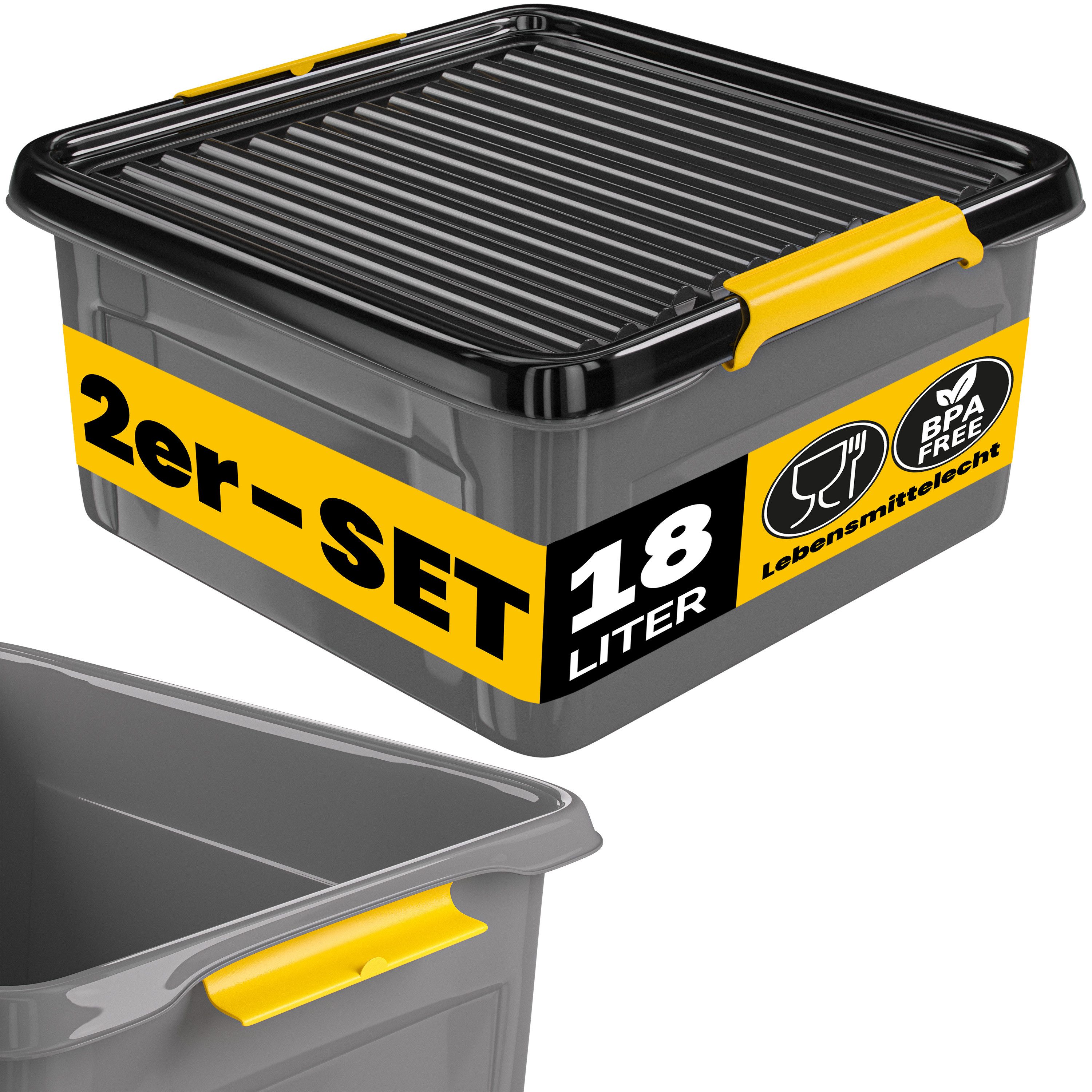monzana Aufbewahrungsbox, 2x 18L Deckel 40kg belastbar stapelbar stabil BPA frei Kunststoffbox