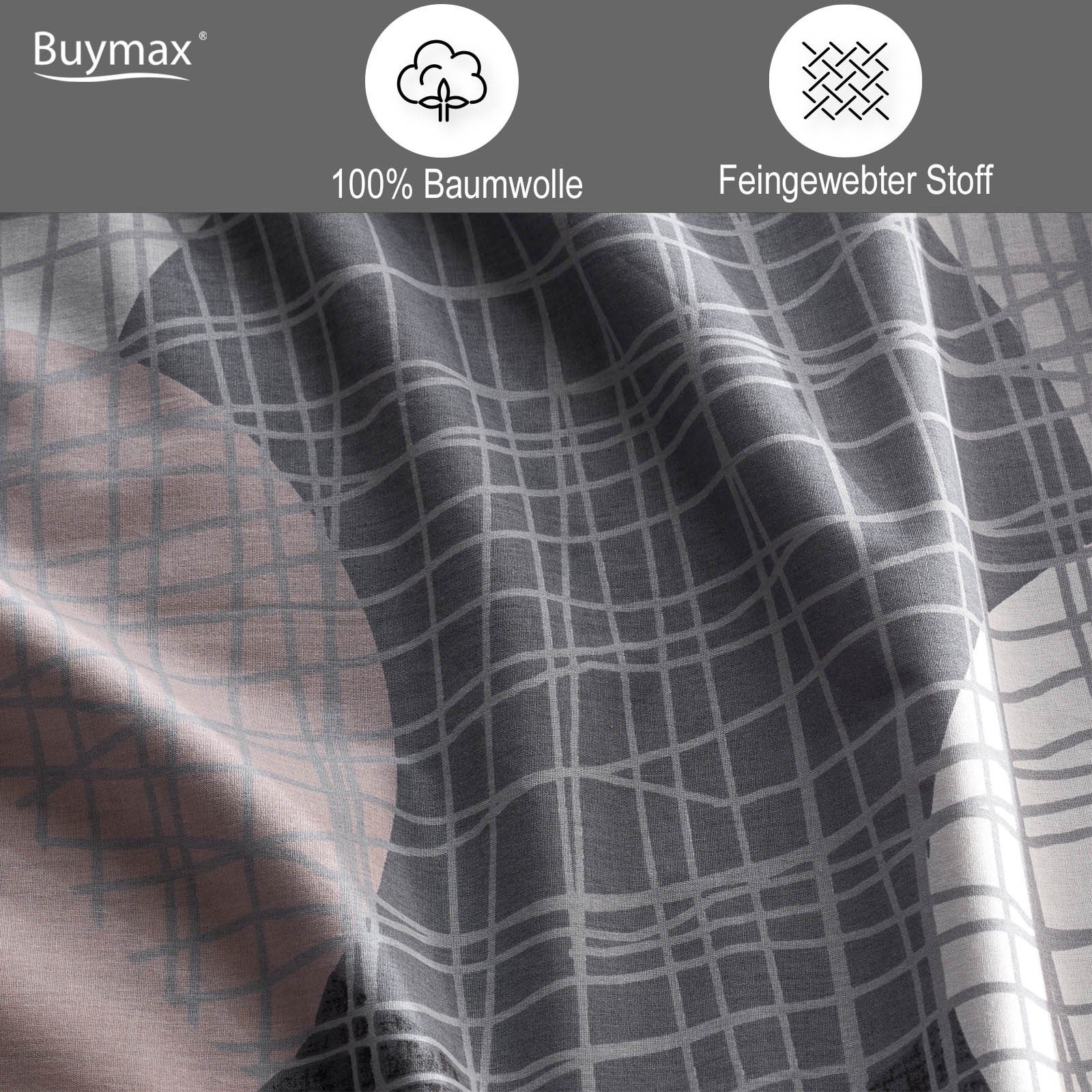 Buymax Bettwäsche Jadore, Renforce, 3 teilig, Bettbezug-Set 200x220 cm 100% Baumwolle Reißverschluss Grau Anthrazit