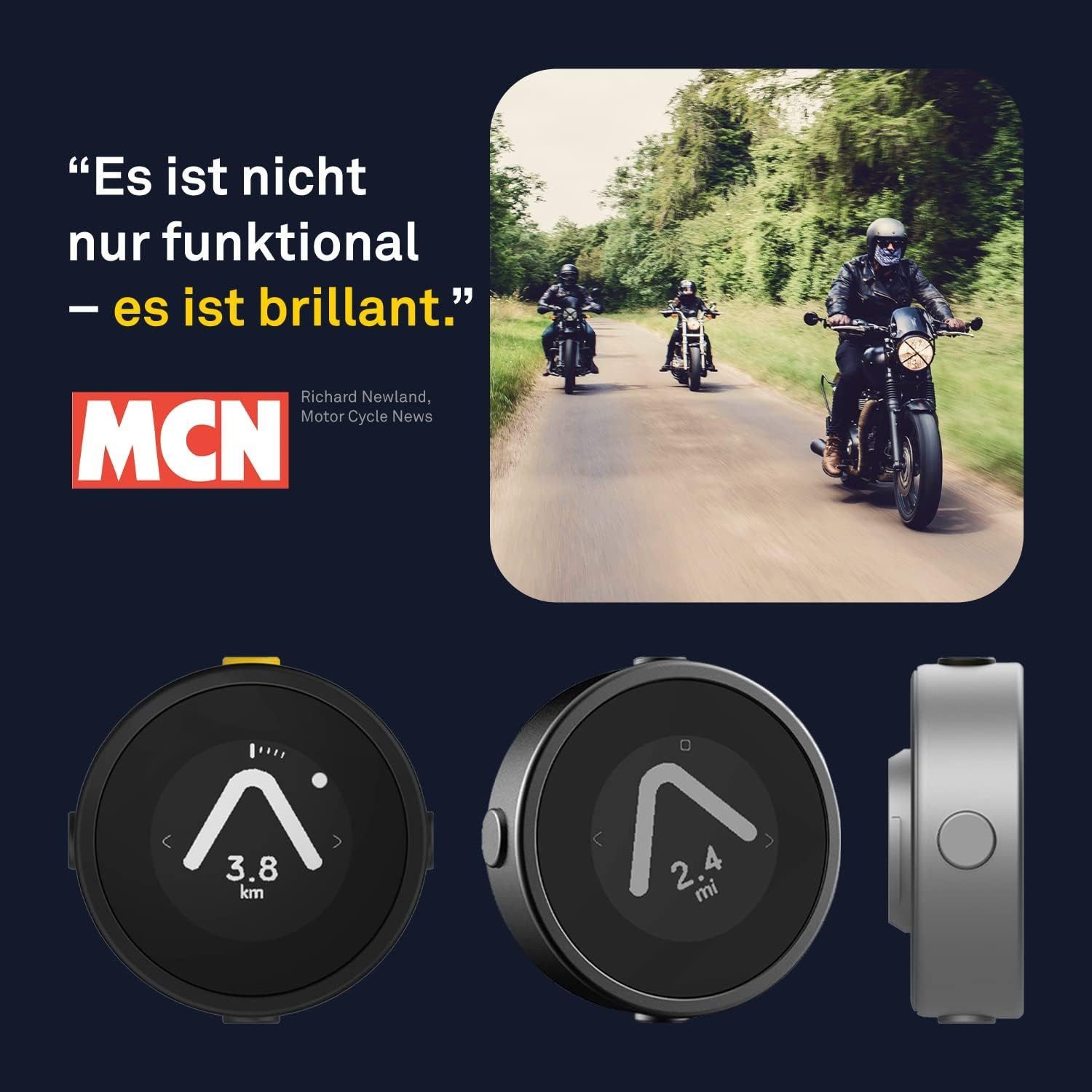 Beeline Moto GPS – Wetterfestes Motorrad-Navi mit 30h Akku & Bluetooth Motorrad-Navigationsgerät (Weltweit, Lenkerhalterung & intuitive Routenführung, GPX-Import & Tracking, wetterfest nach IP67)