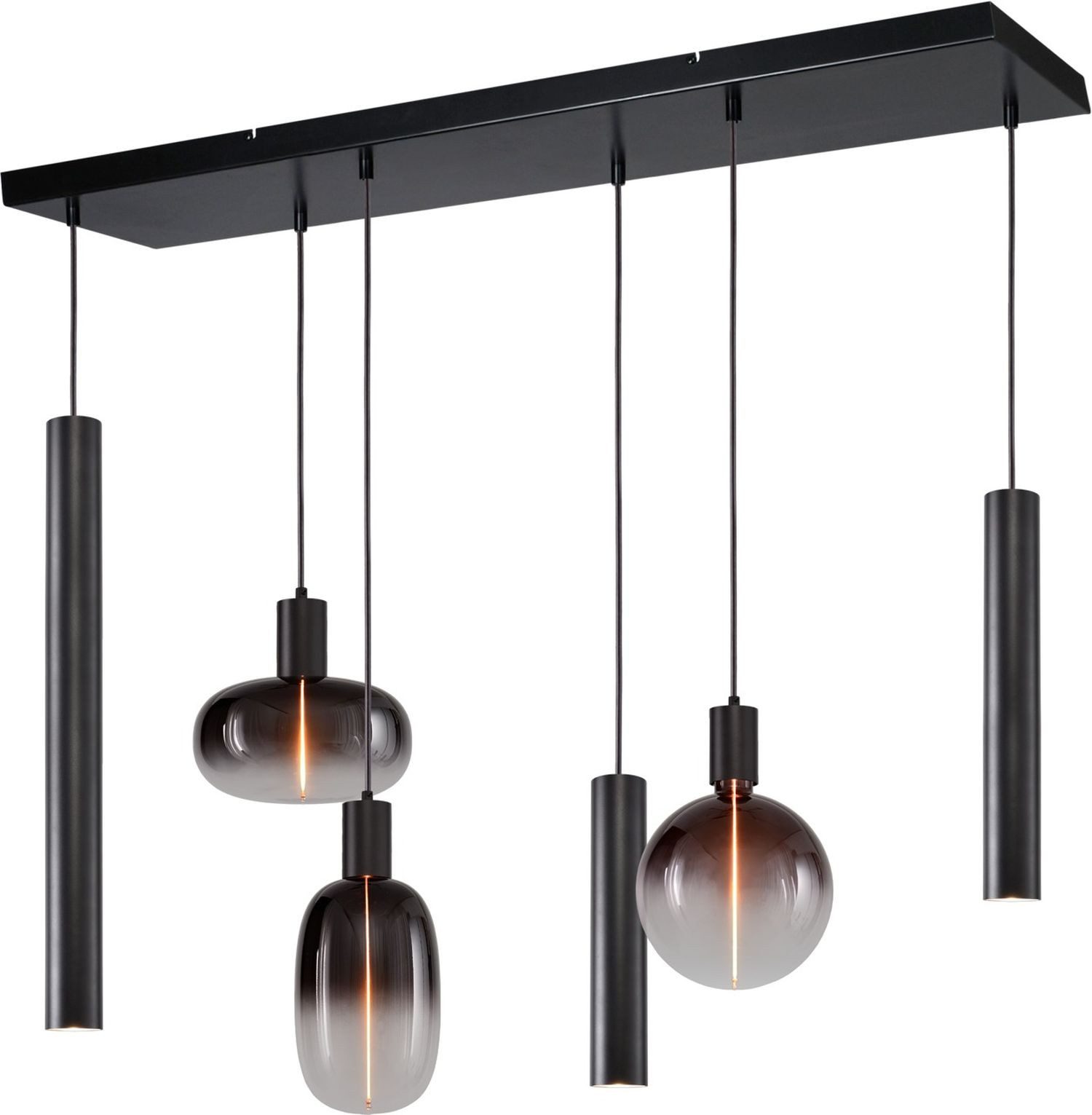 Licht-Erlebnisse Pendelleuchte TRUBO, ohne Leuchtmittel, Metall E27 H: max. 160 cm Schwarz 3-flammig Kugelschirm Modern