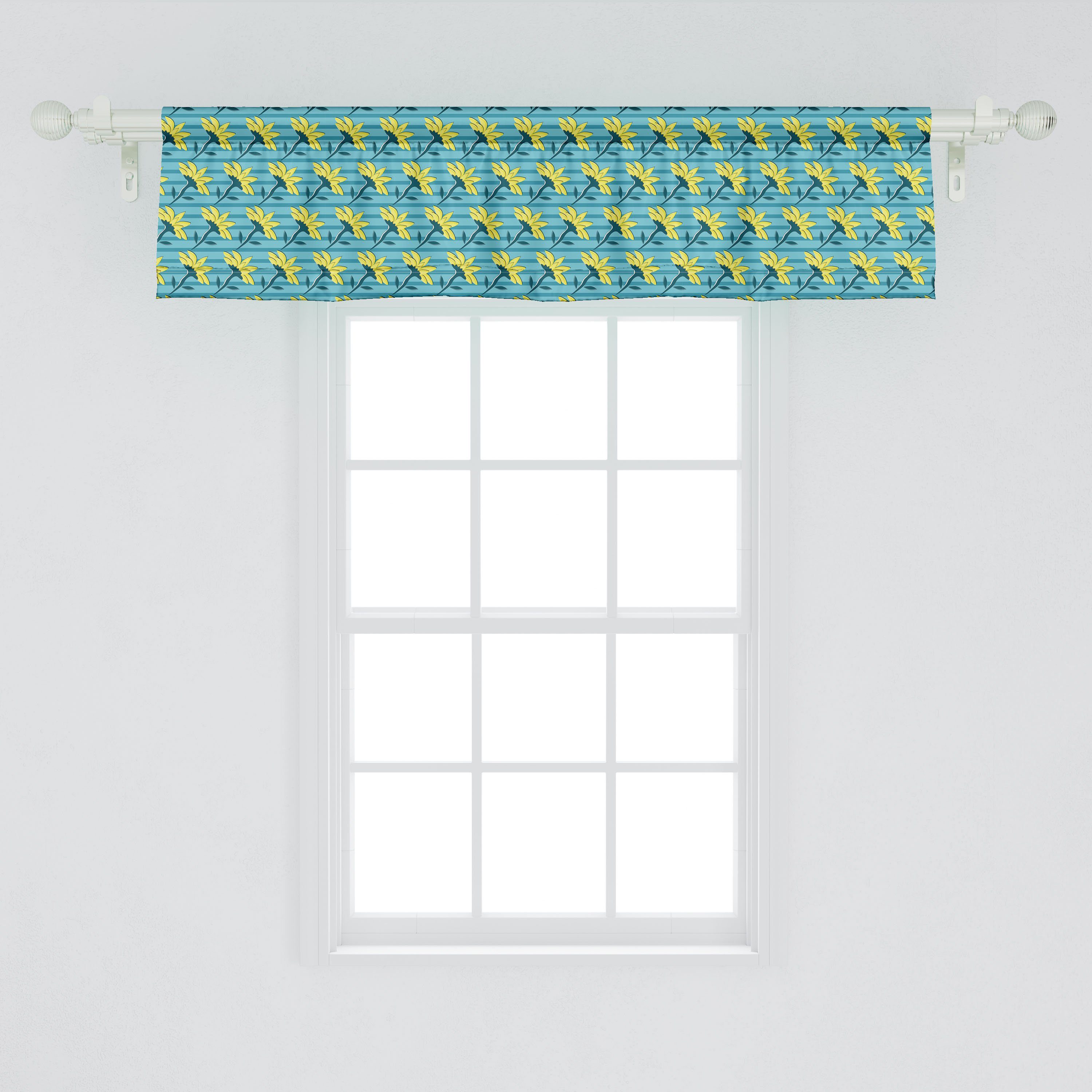 Blumen Dekor Microfaser, Volant Scheibengardine Blumen-Wiederholung Schlafzimmer auf Streifen Vorhang Küche Abakuhaus, für Stangentasche, mit