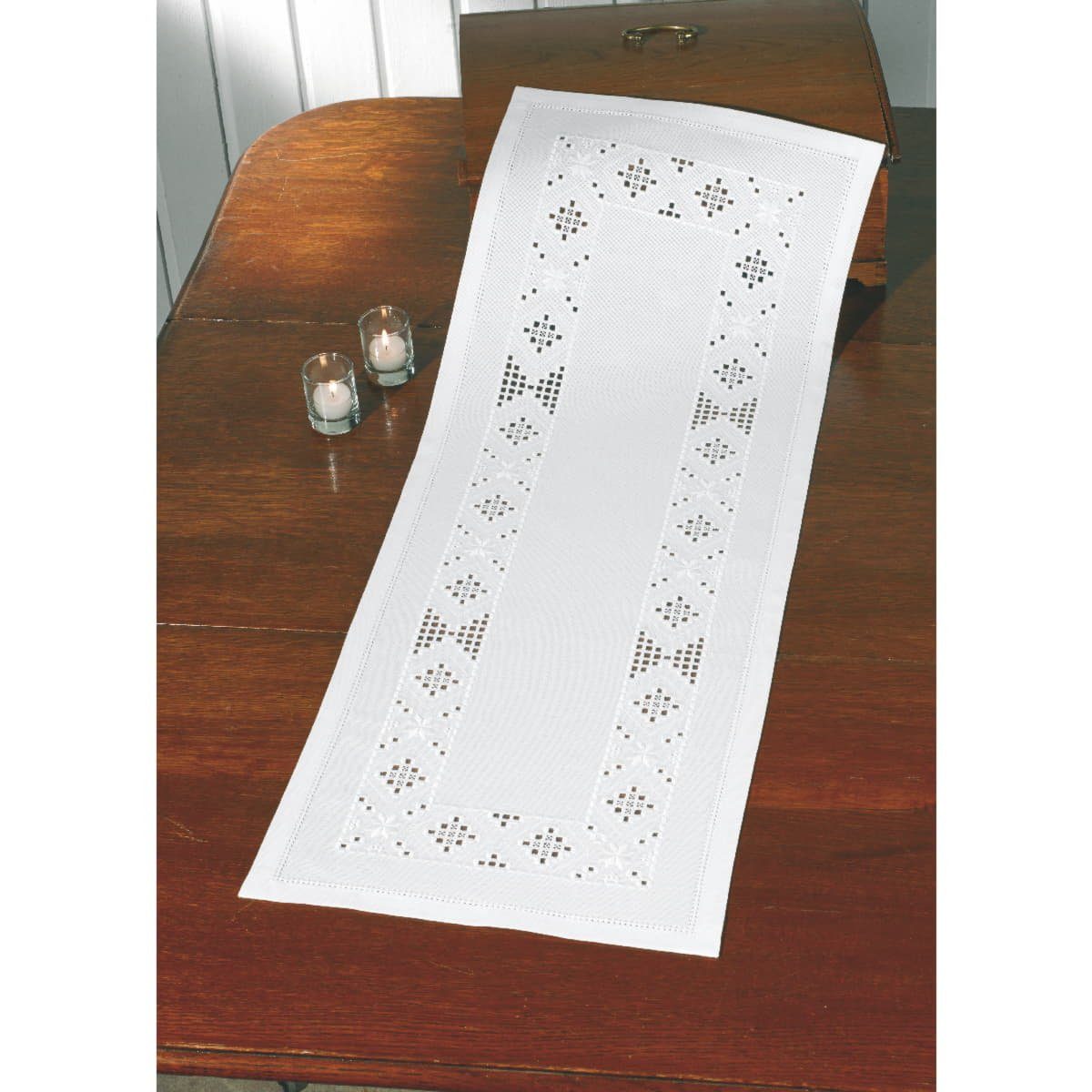 Permin Kreativset Permin Hardanger Tischläufer Stickpackung "Hardanger weiß", (embroidery kit by Marussia)