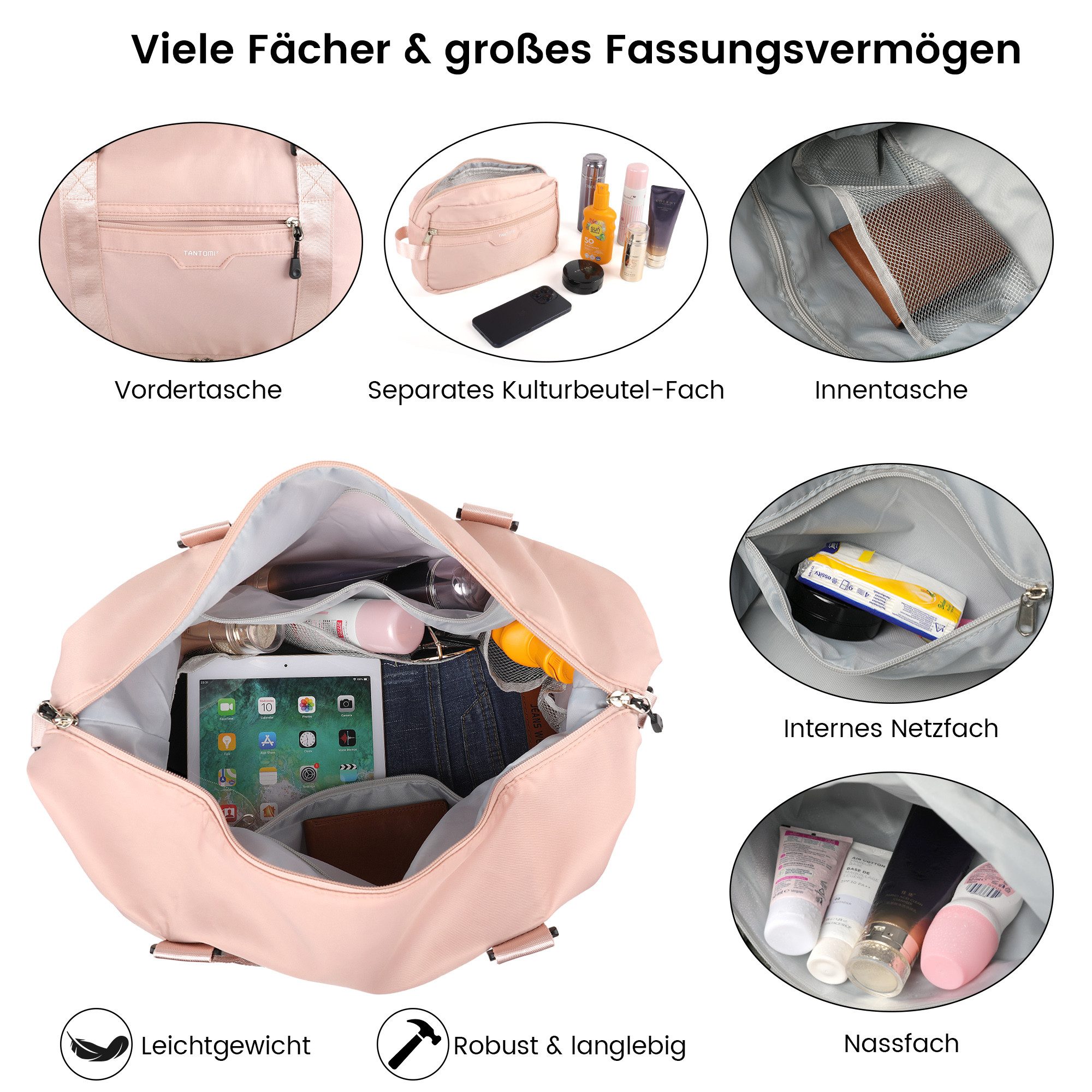 TANTOMI Reisetasche Erweiterbares Reisetasche mit Schuhfach & Kulturbeutel (46x23x32 Handgepäck), Nassfach, Wasserdicht Travel Bag Fitnesstasche Trainingstasche