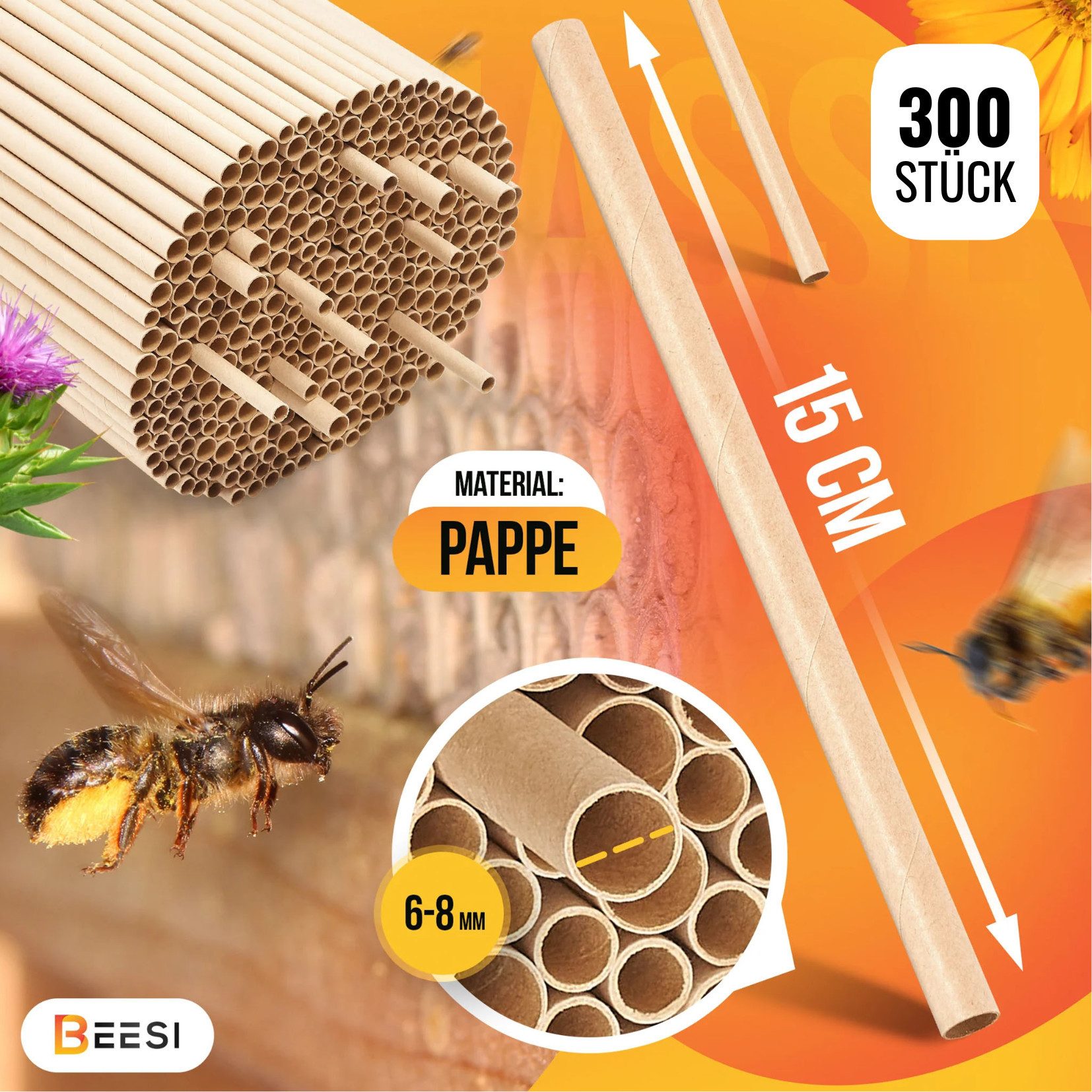 BEESI Insektenhotel 300x Nisthülsen aus Pappe 15 cm lang Durchmesser 6 UND günstig online kaufen