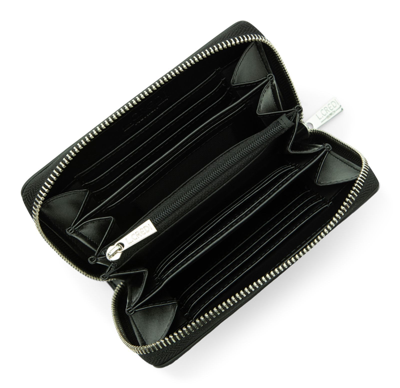 L. CREDI Geldbörse Zip Around Wallet, mit RFID-Blocker Schutz