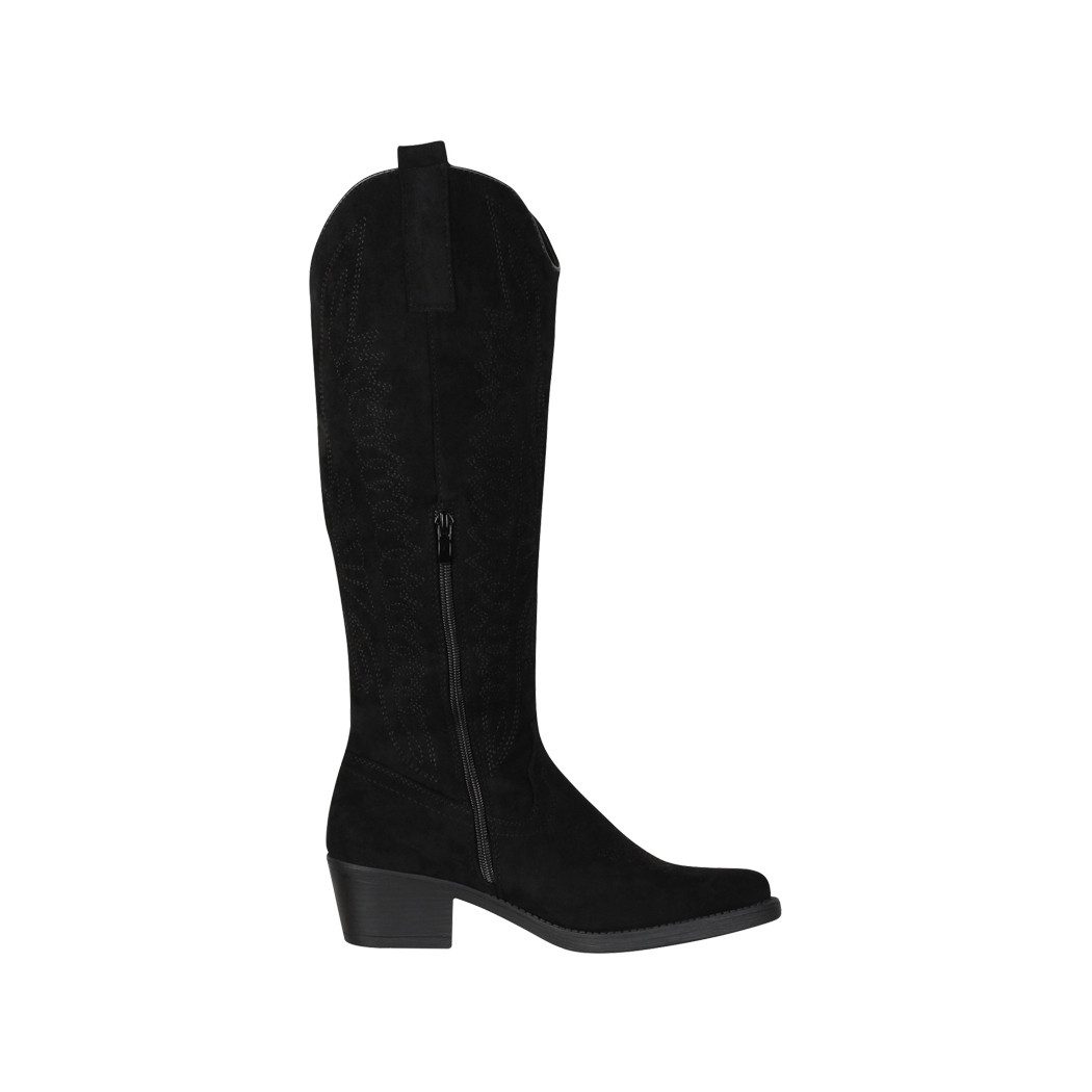 Elara Damen Westernstiefel kniehoch mit Stickerei und Blockabsatz Cowboystiefel