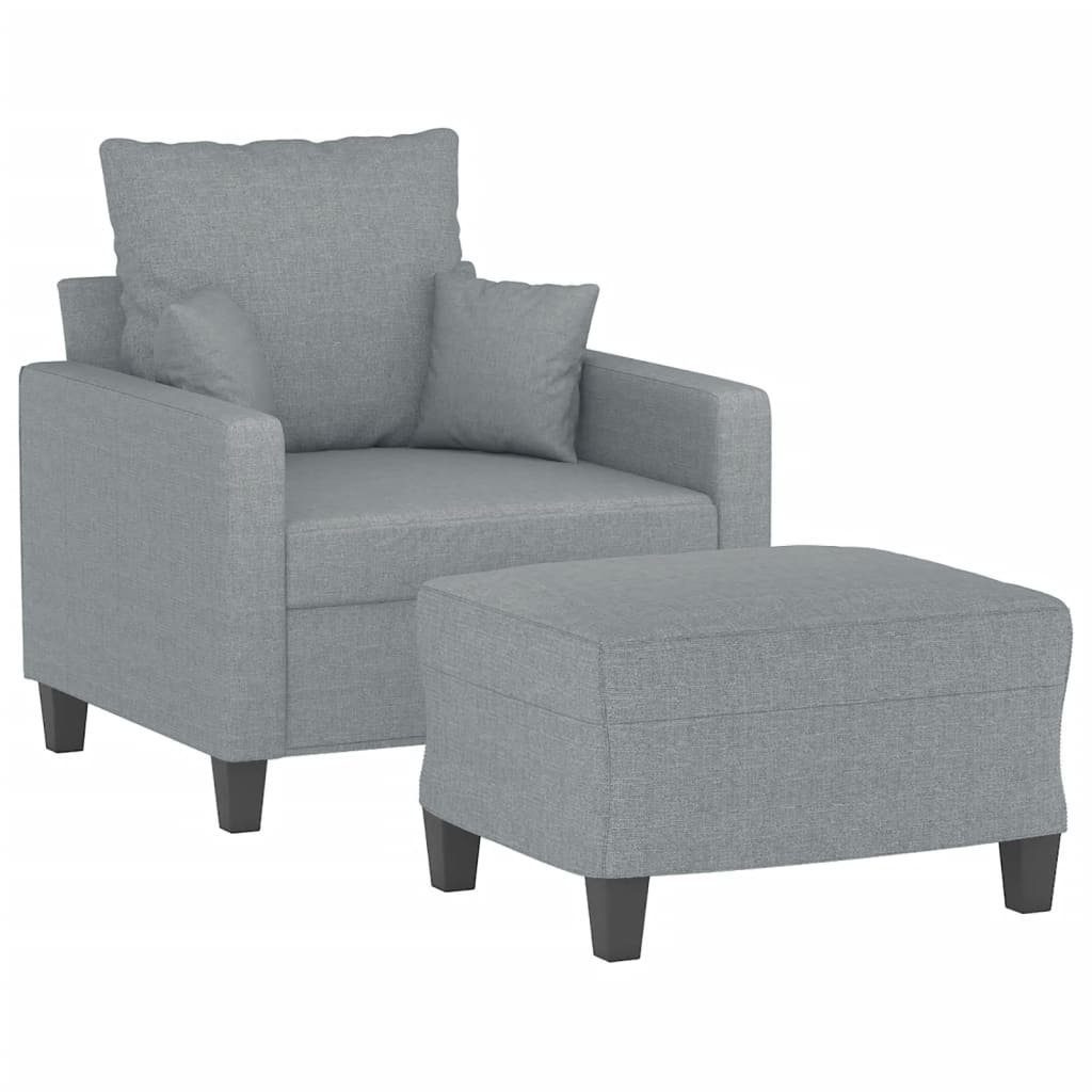 vidaXL Sofa Sessel mit Hocker Stoff 60 Hellgrau cm